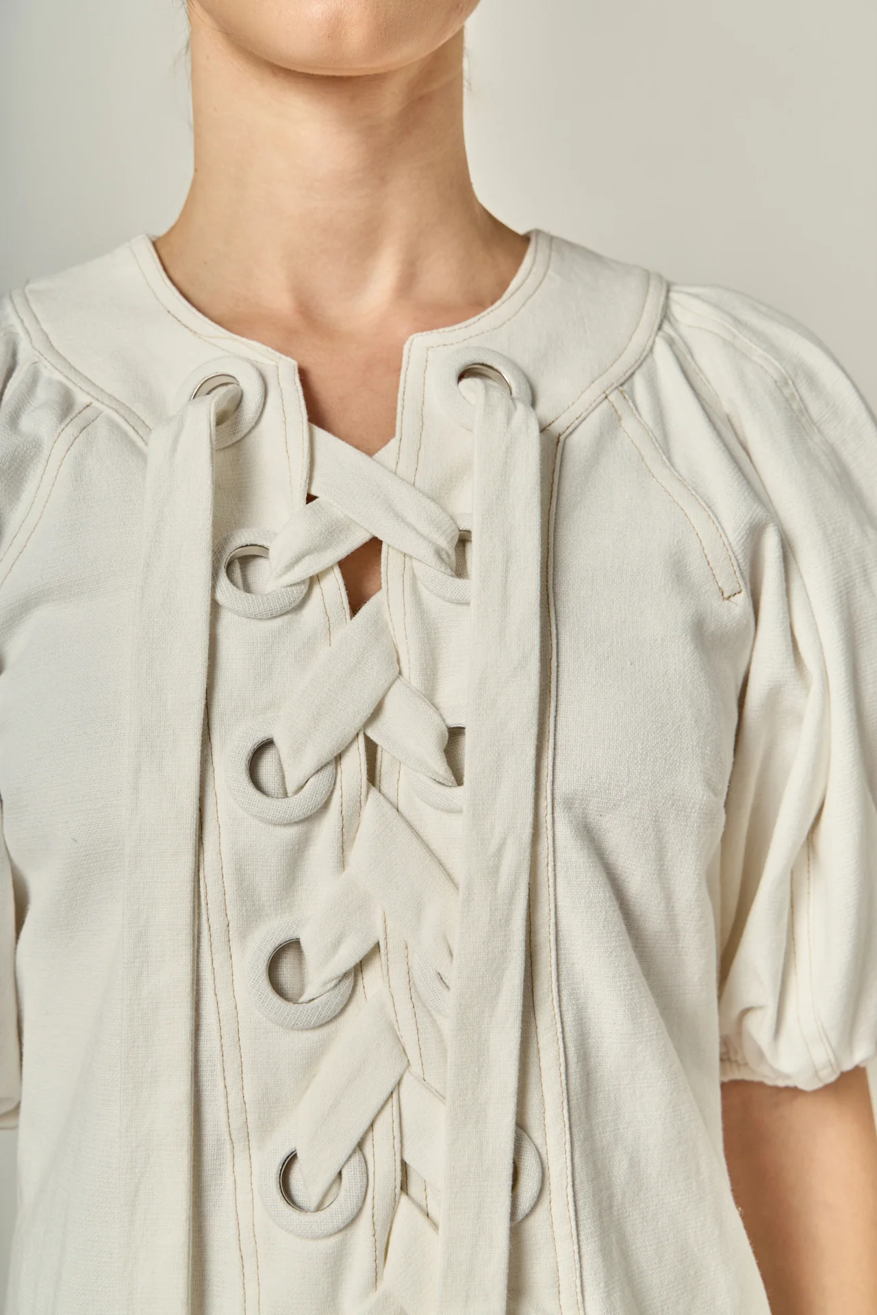 Laced Up Puffed Sleeve Mini Dress - Image 3