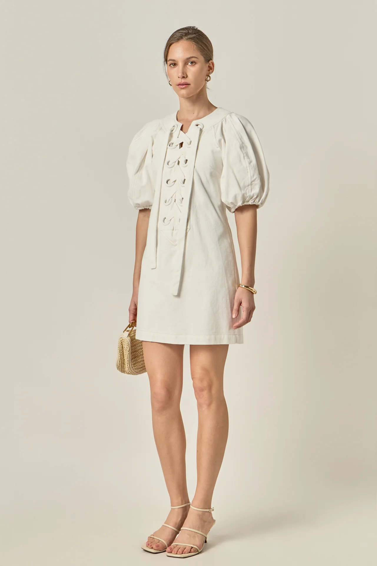 Laced Up Puffed Sleeve Mini Dress - Image 4