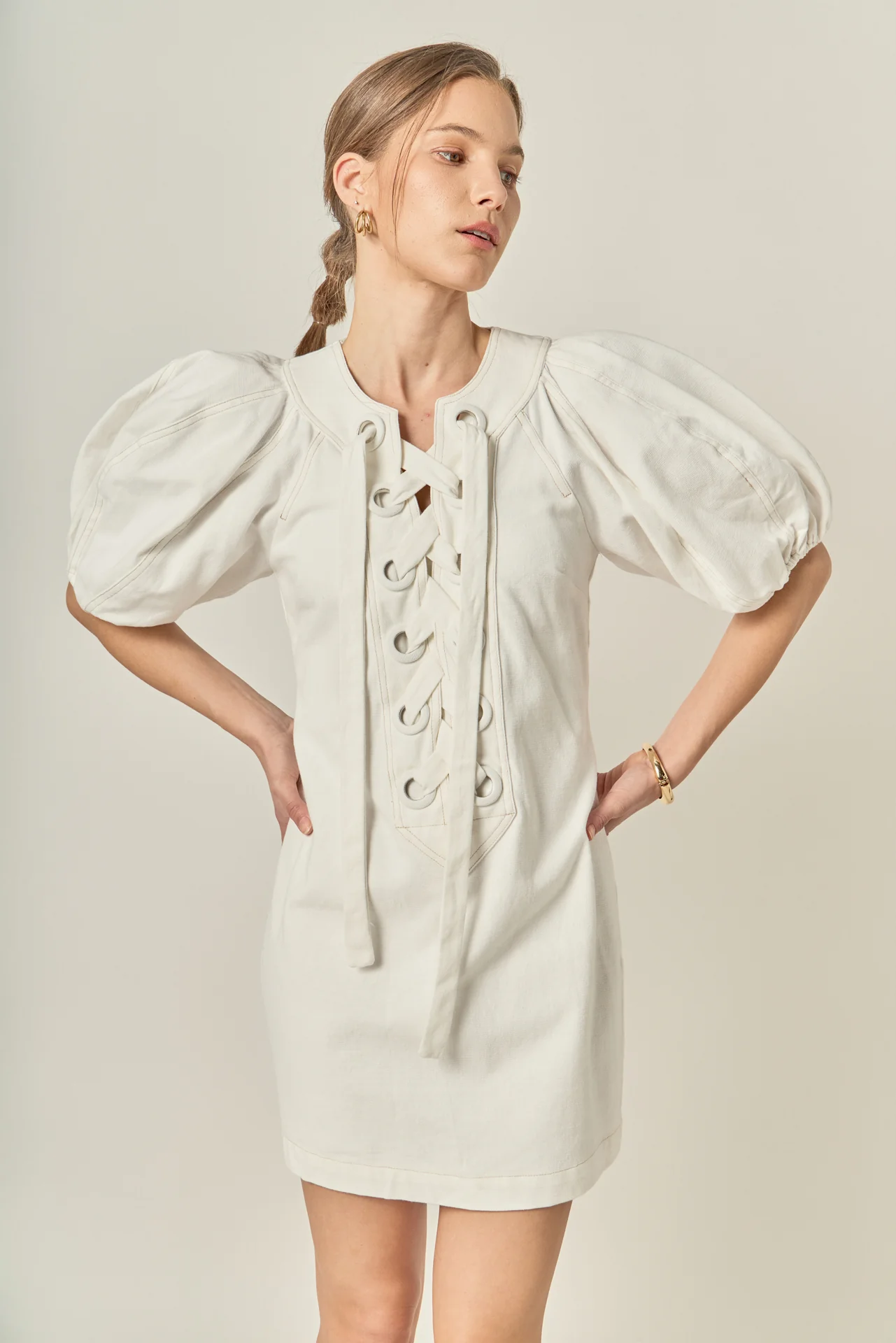 Laced Up Puffed Sleeve Mini Dress - Image 6
