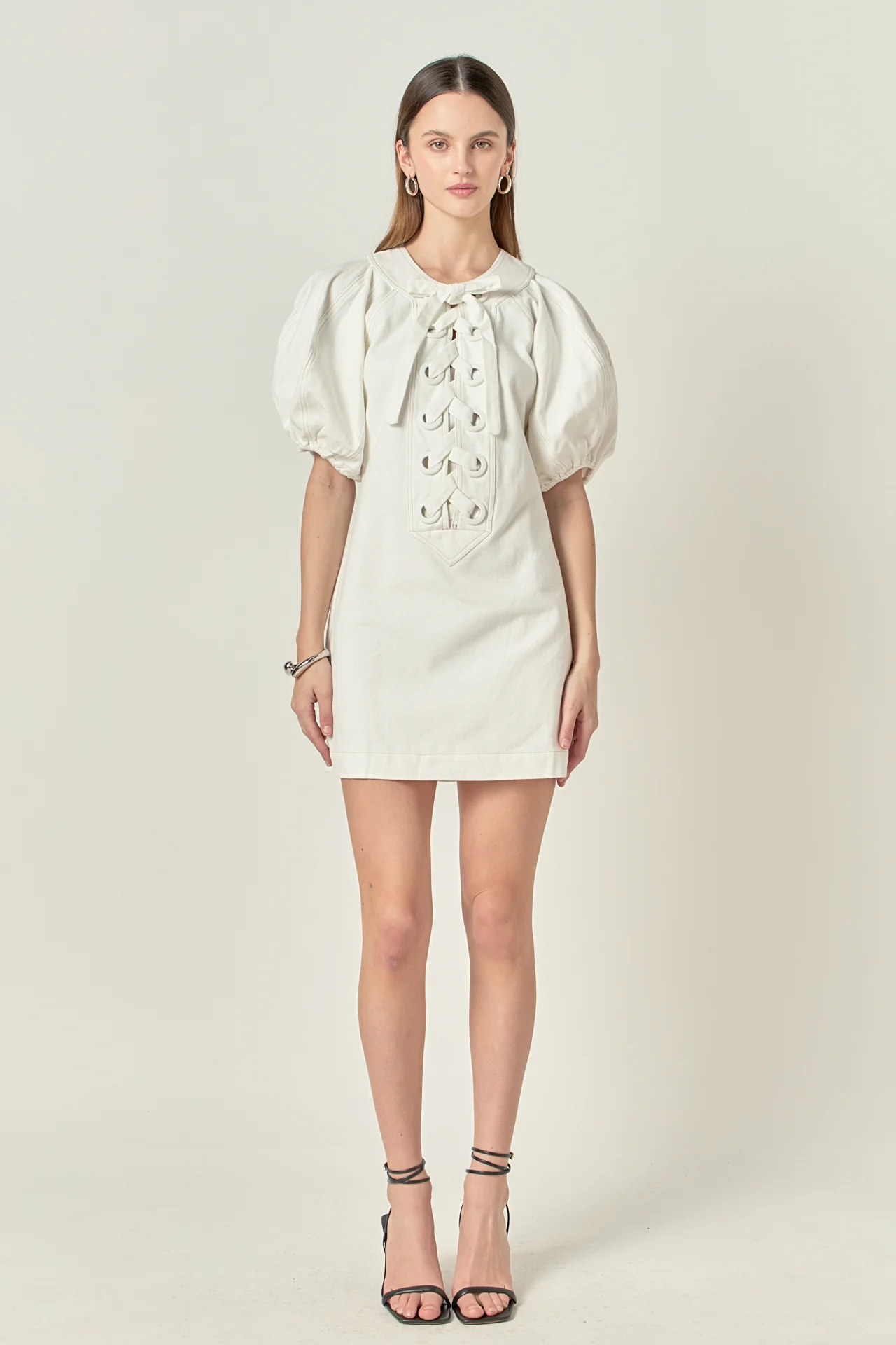 Laced Up Puffed Sleeve Mini Dress - Image 7