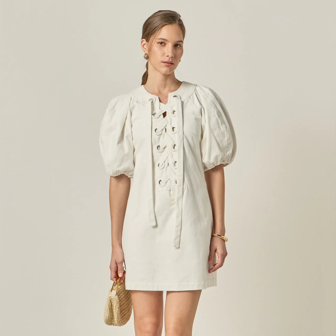 Laced Up Puffed Sleeve Mini Dress - Image 8