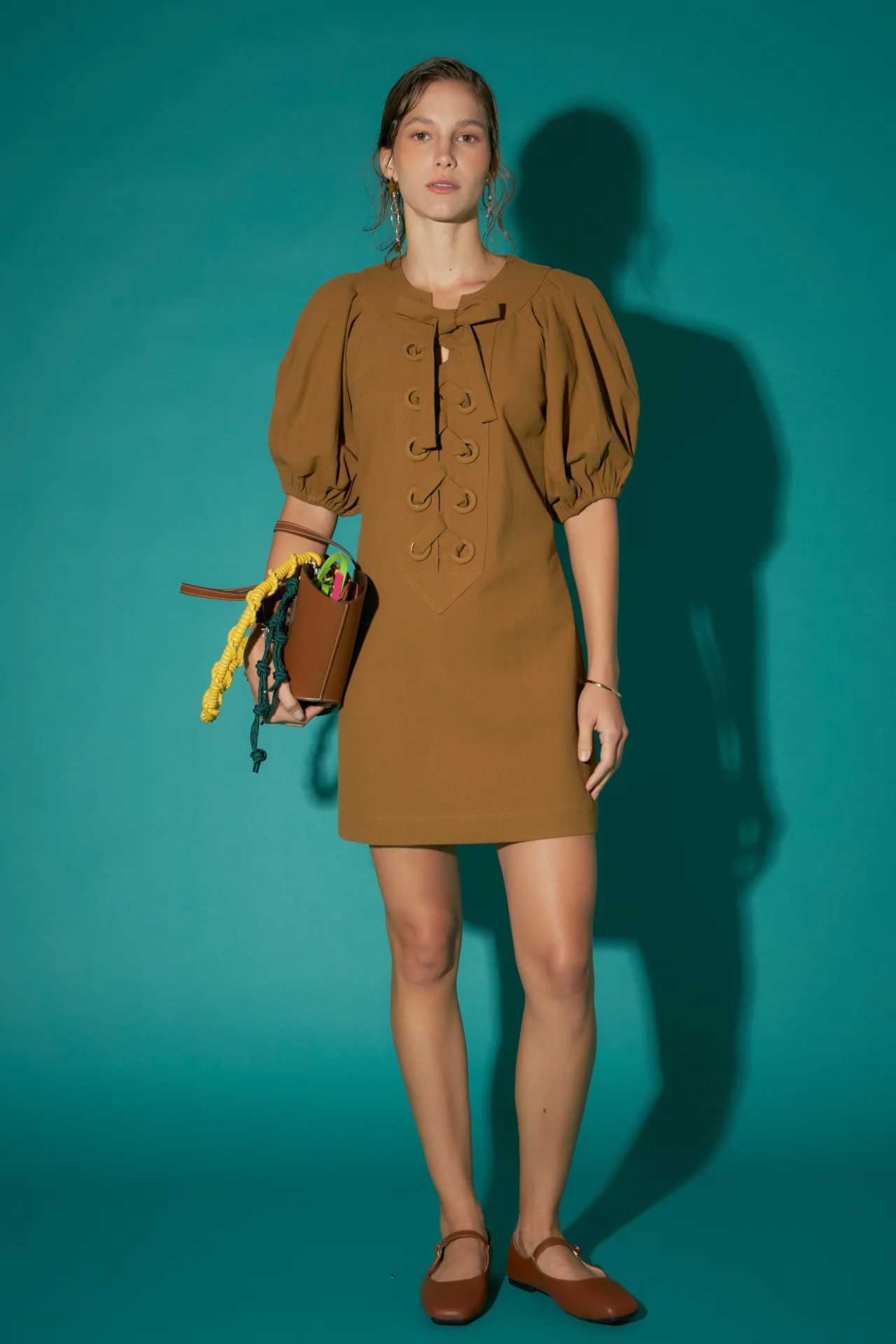 Laced Up Puffed Sleeve Mini Dress - Image 9