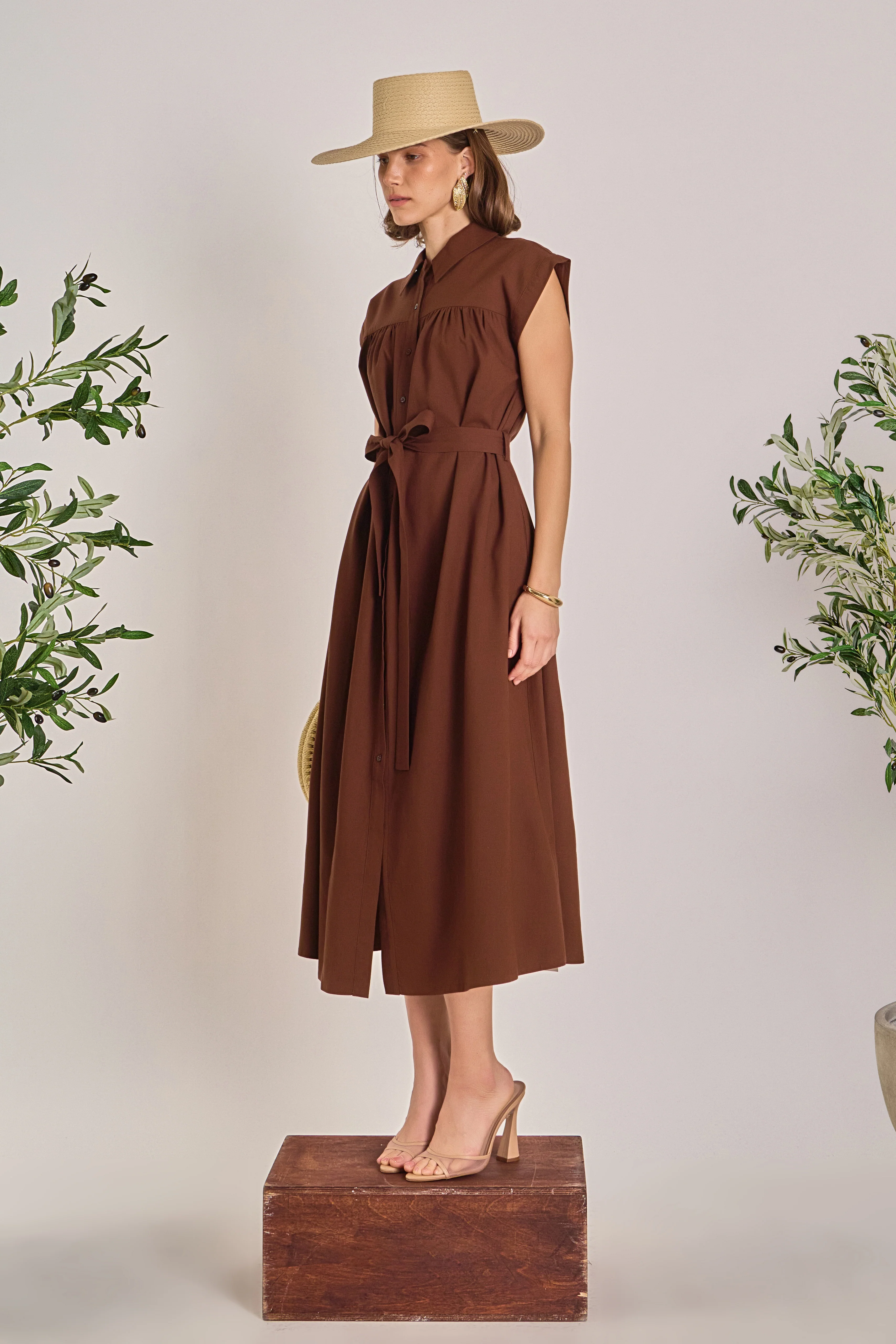 Linen Belted Midi Dress - Image 3