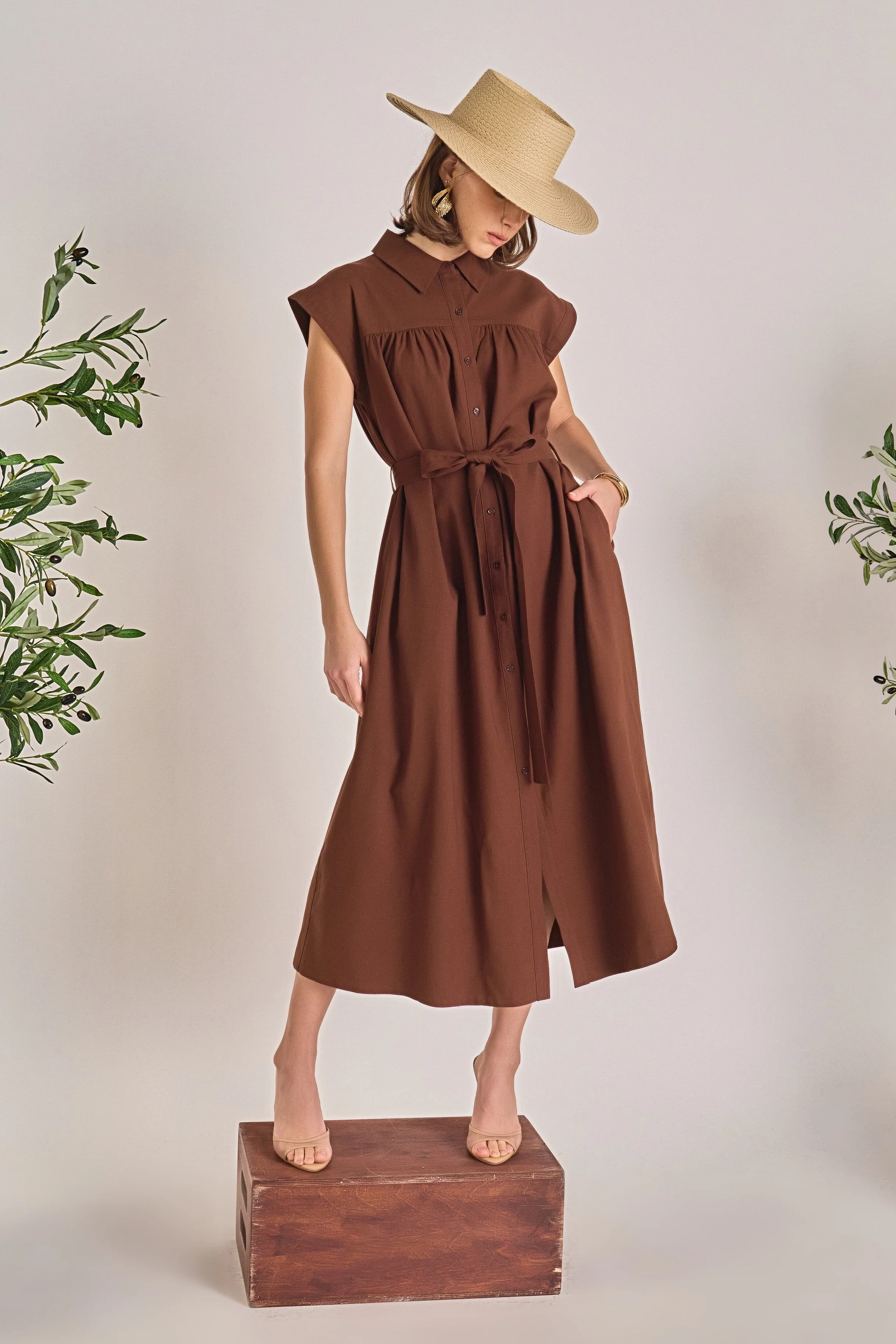 Linen Belted Midi Dress - Image 5