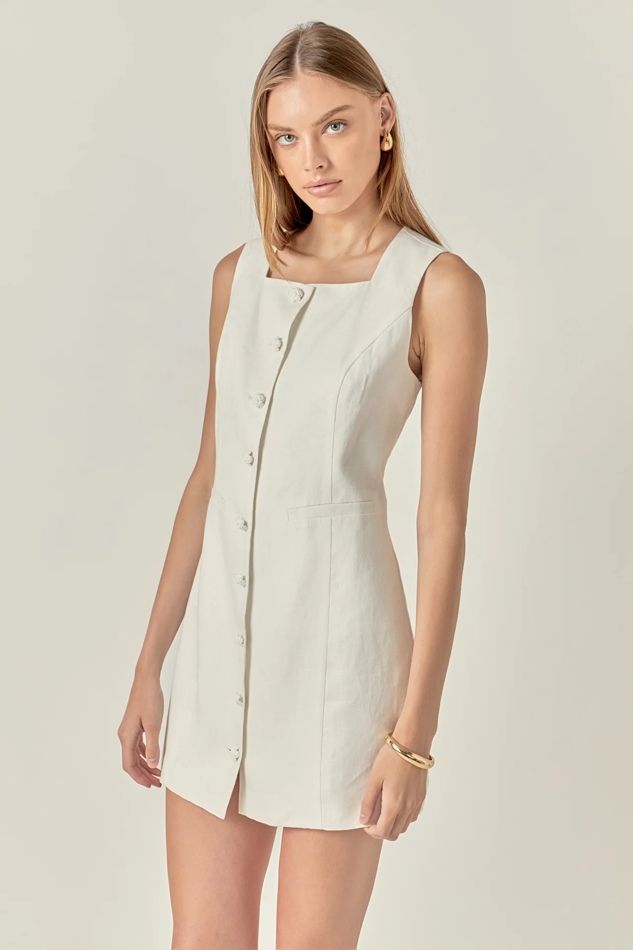 Linen Sleeveless Mini Dress - Image 5