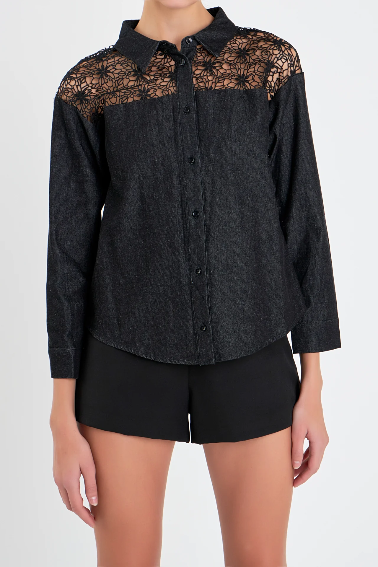 Long Sleeve Laced Jeans Shirt - Image 2