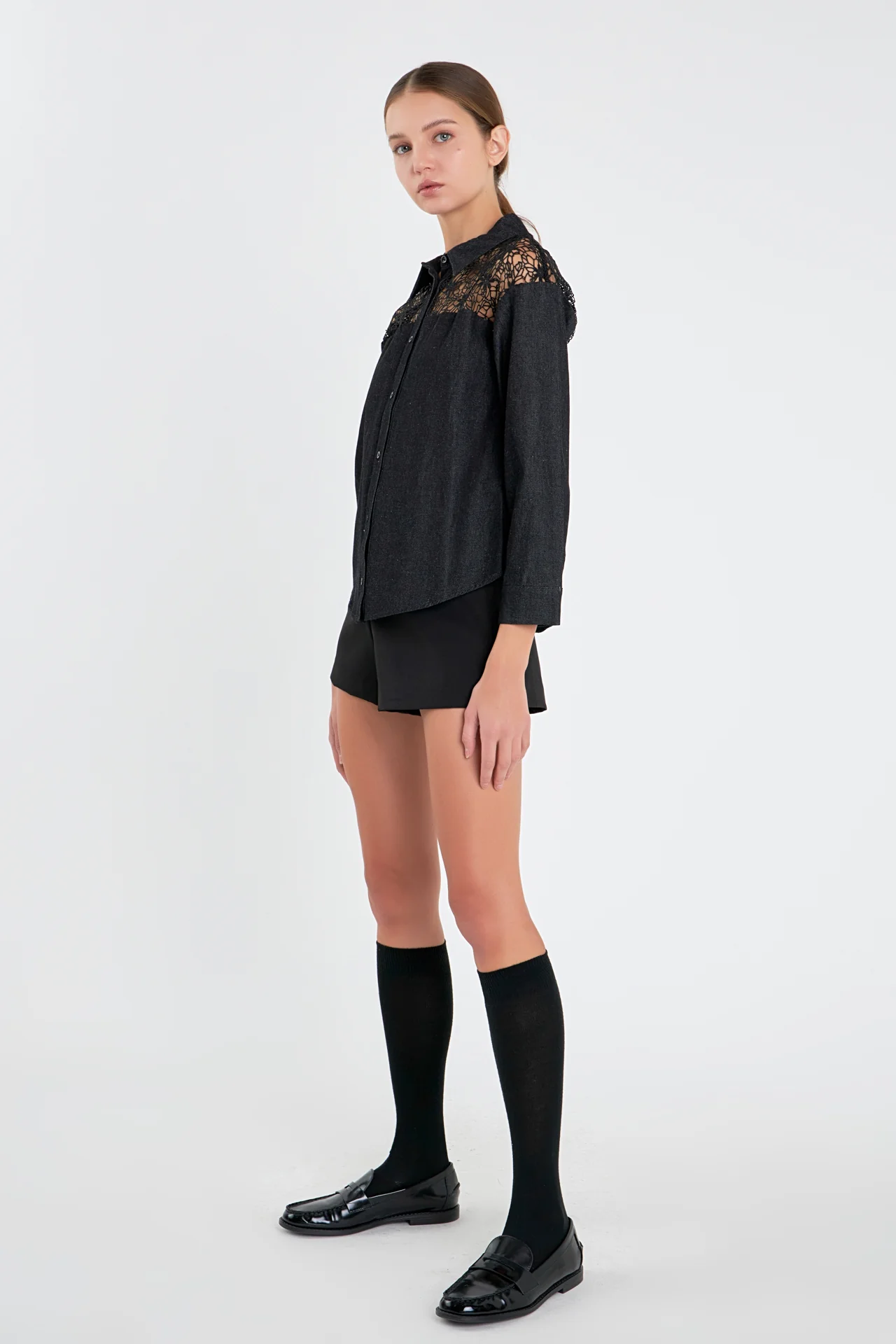 Long Sleeve Laced Jeans Shirt - Image 3