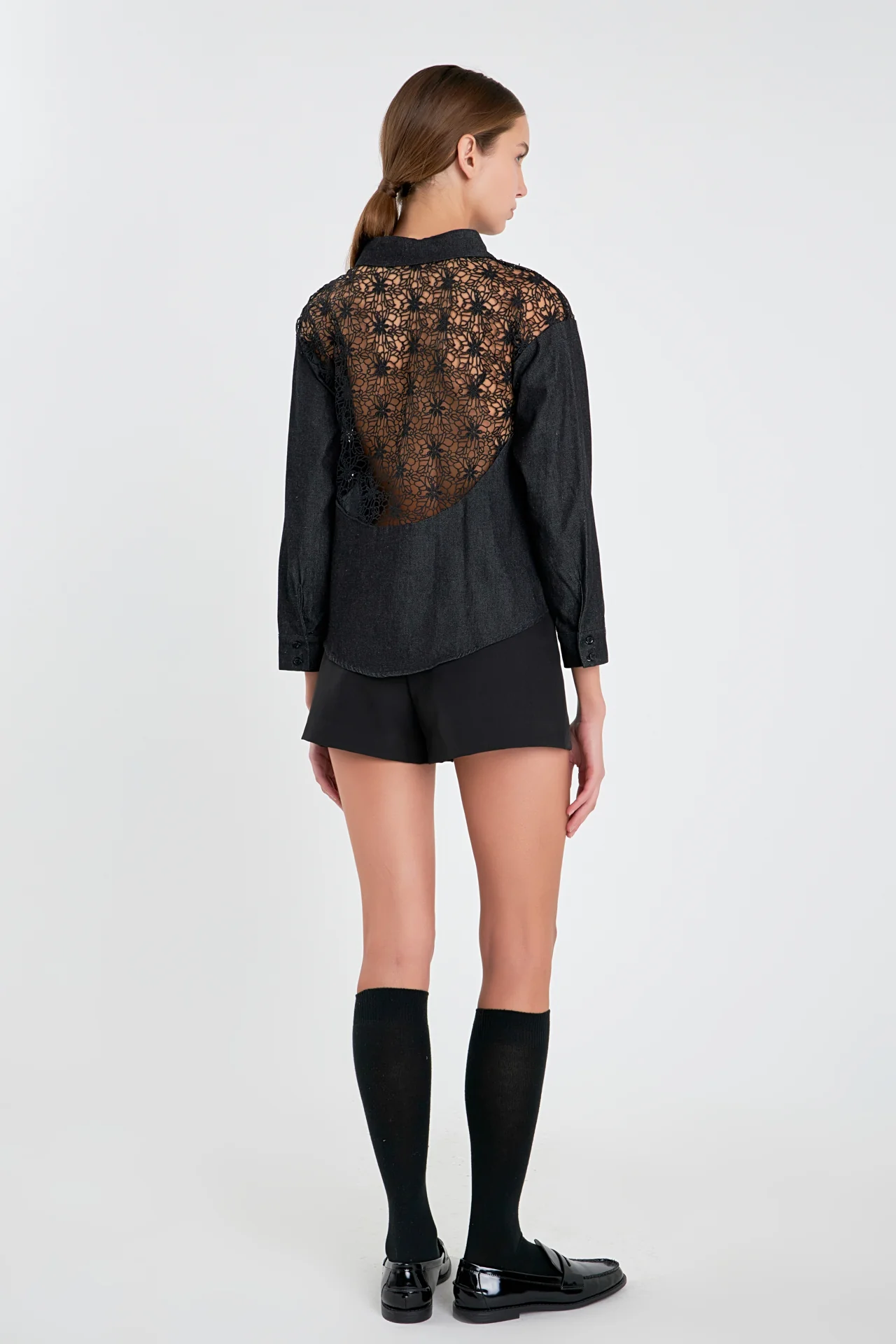 Long Sleeve Laced Jeans Shirt - Image 4