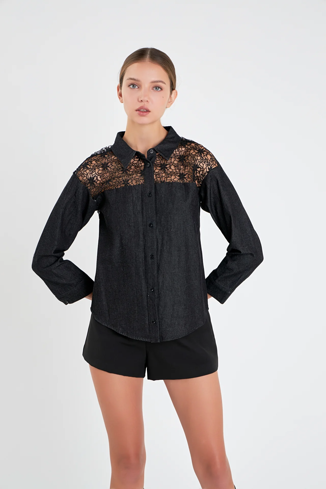 Long Sleeve Laced Jeans Shirt - Image 5