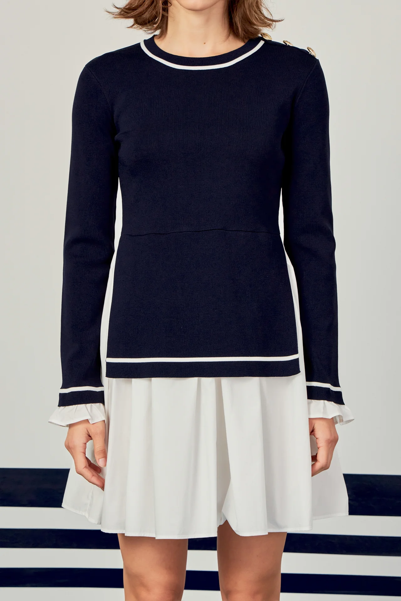 Mix Media Button Pointed Dress - Image 2