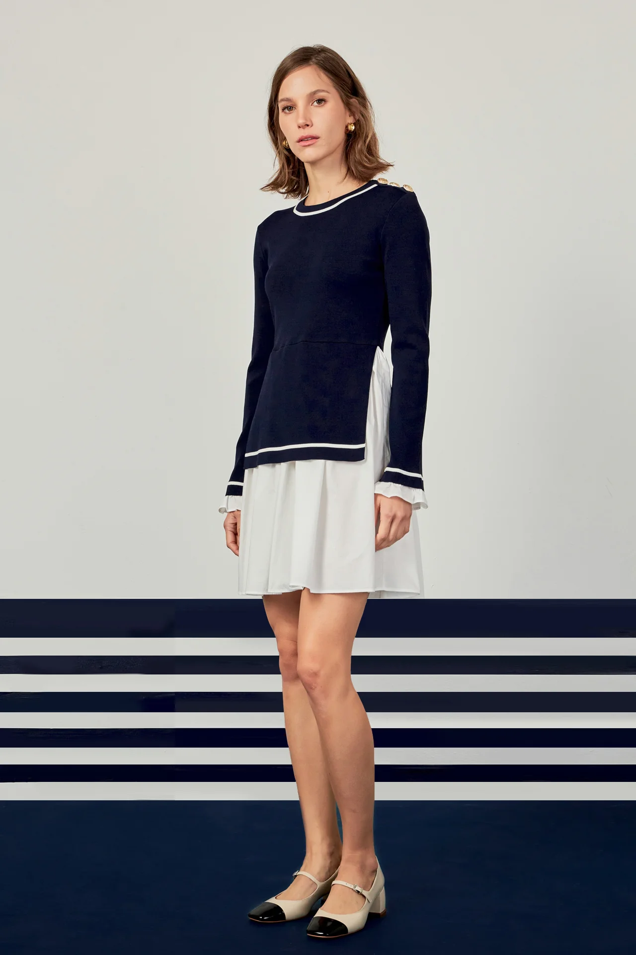 Mix Media Button Pointed Dress - Image 3