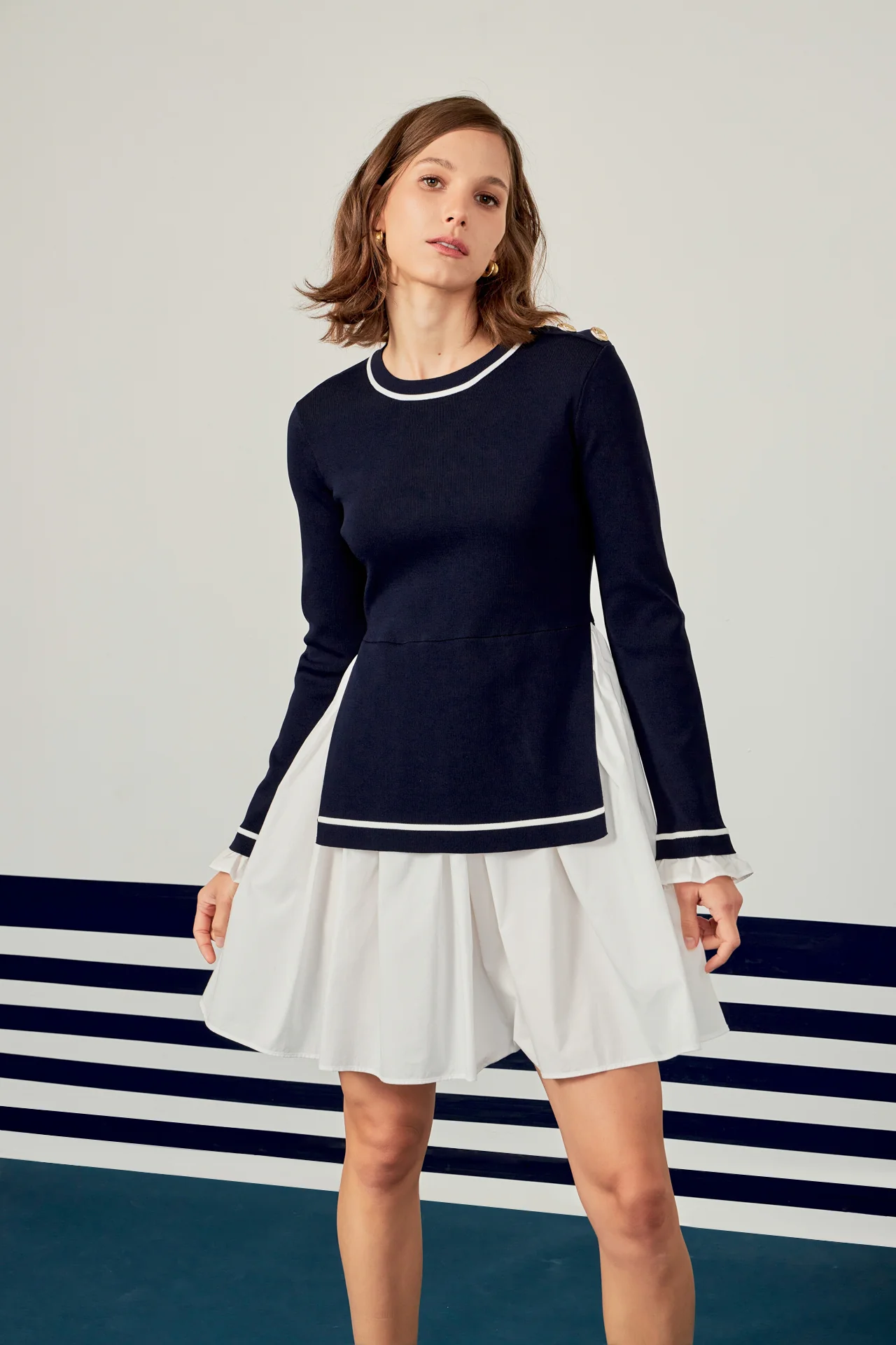 Mix Media Button Pointed Dress - Image 5