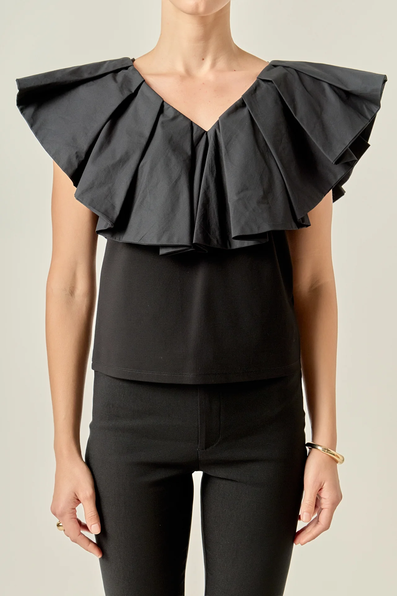 Mix Media Ruffled Sleeveless Top - Image 2
