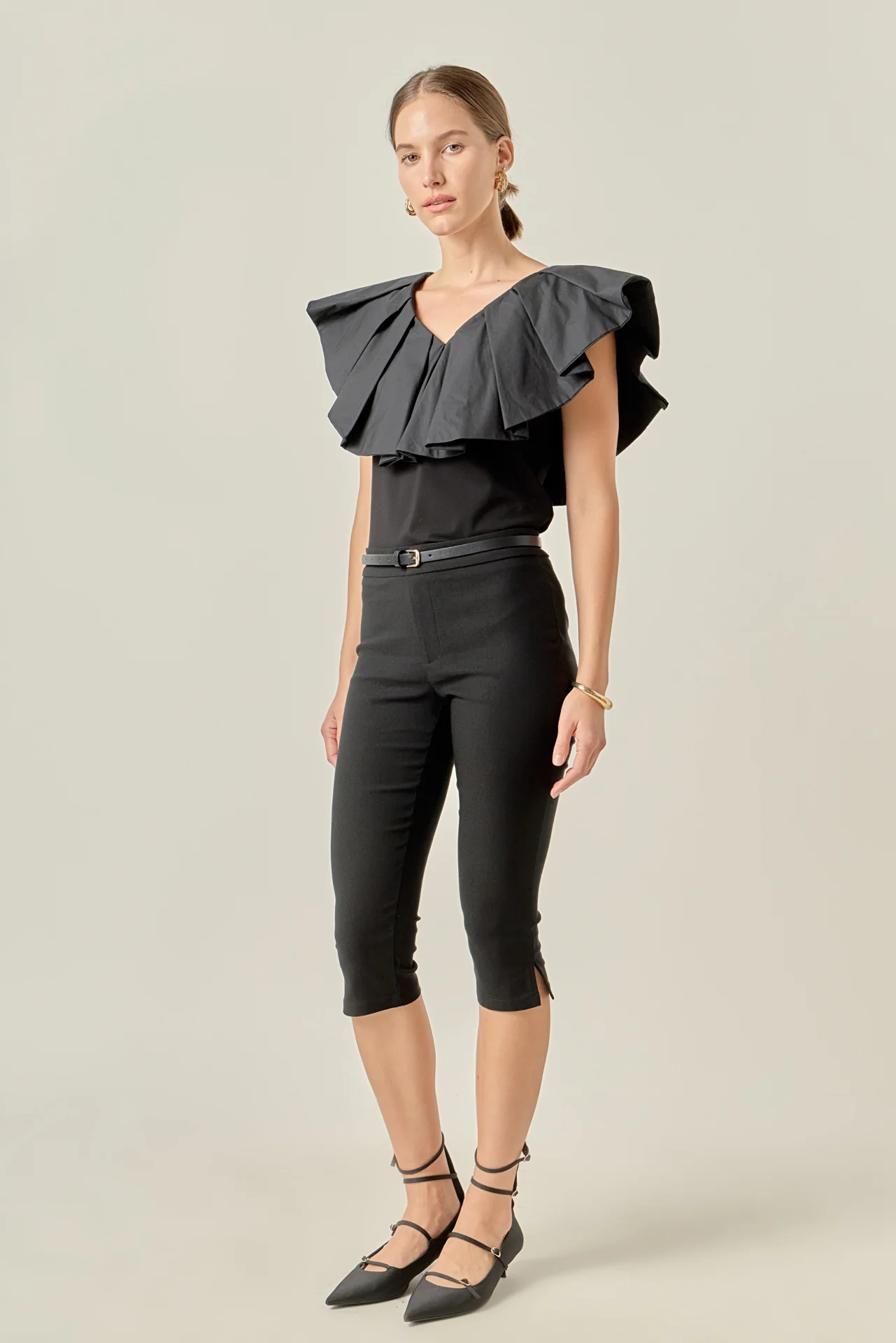 Mix Media Ruffled Sleeveless Top - Image 3
