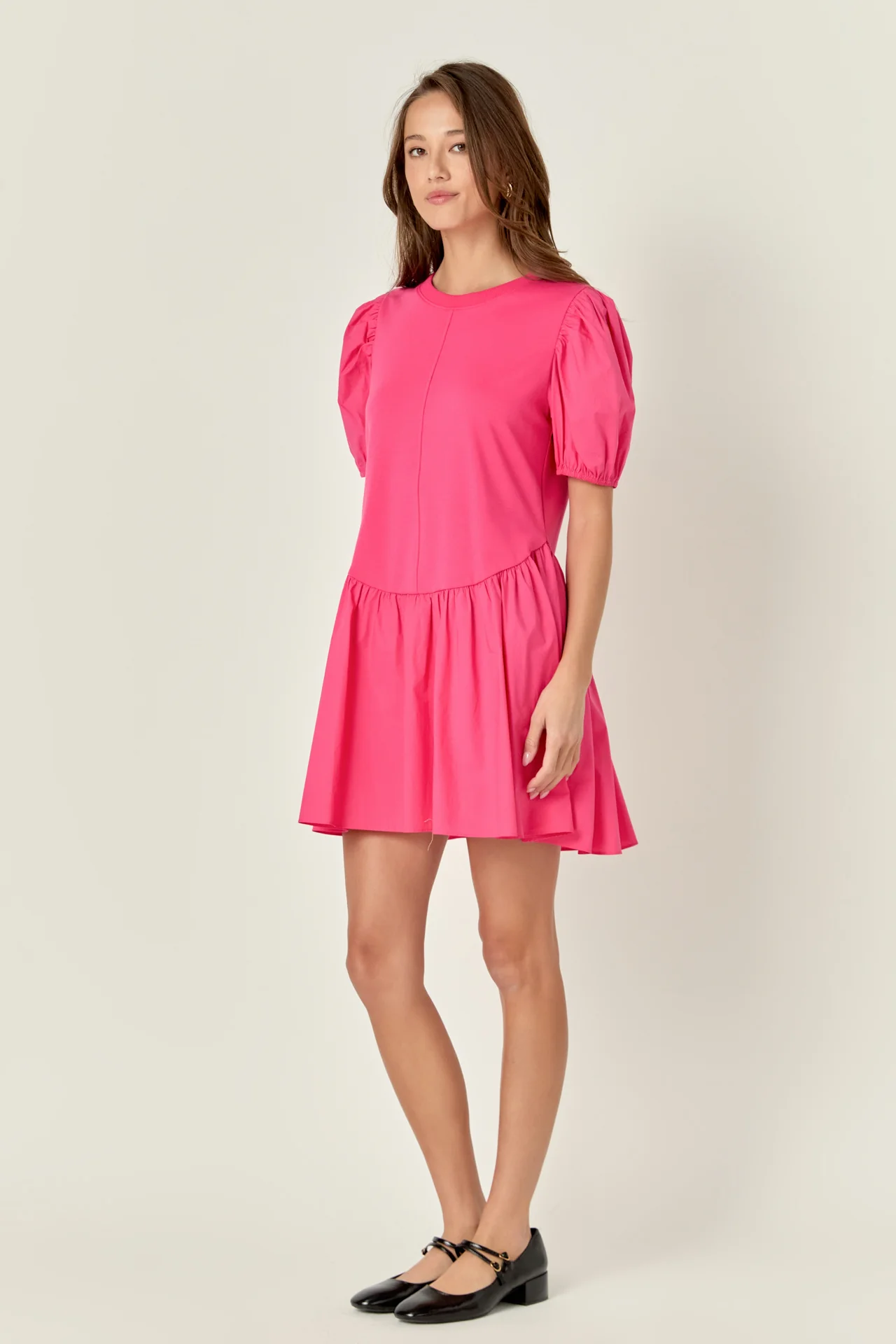 Puff Sleeve Mixed Media Mini Dress - Image 3