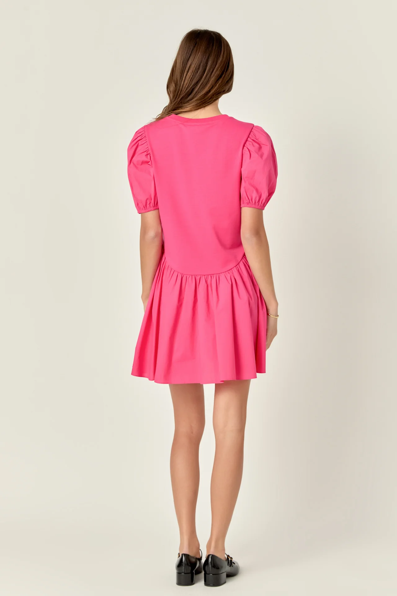 Puff Sleeve Mixed Media Mini Dress - Image 4