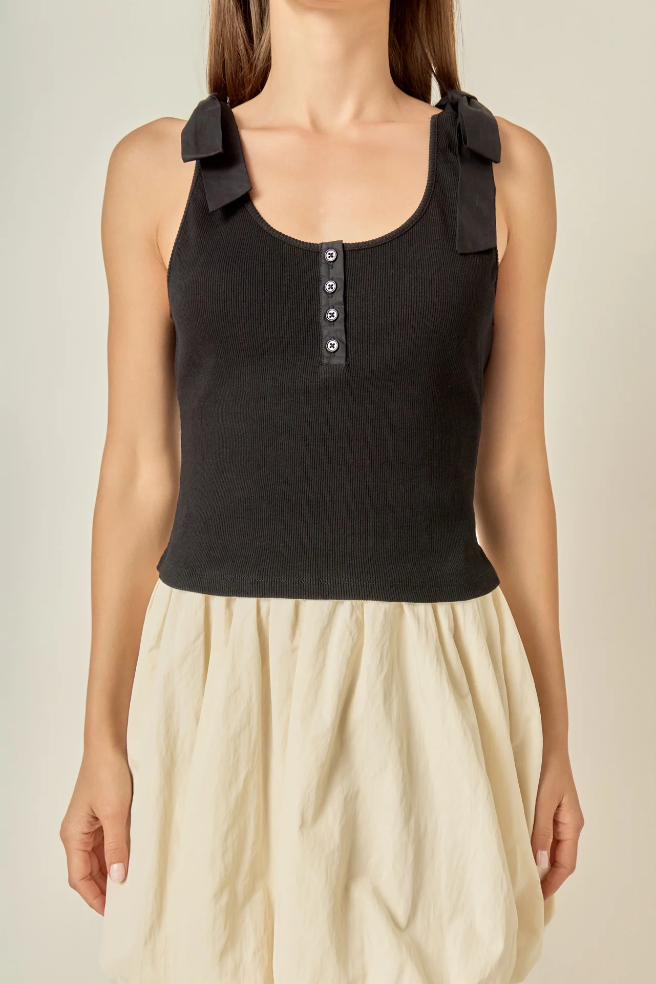 Mixed Media Bow Tie Ribbed Henley - Image 2