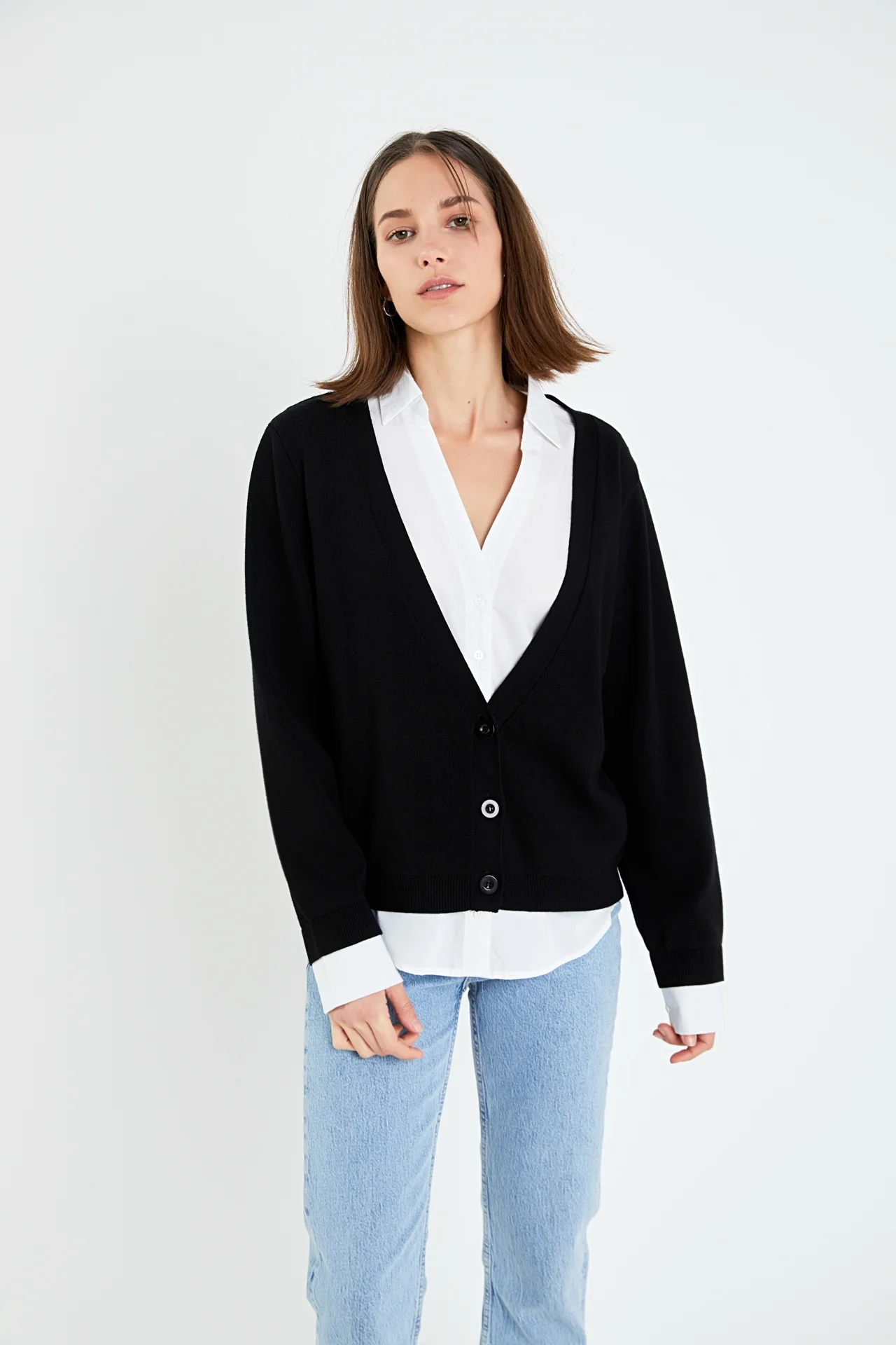 Mixed Media Knit Cardigan - Image 7