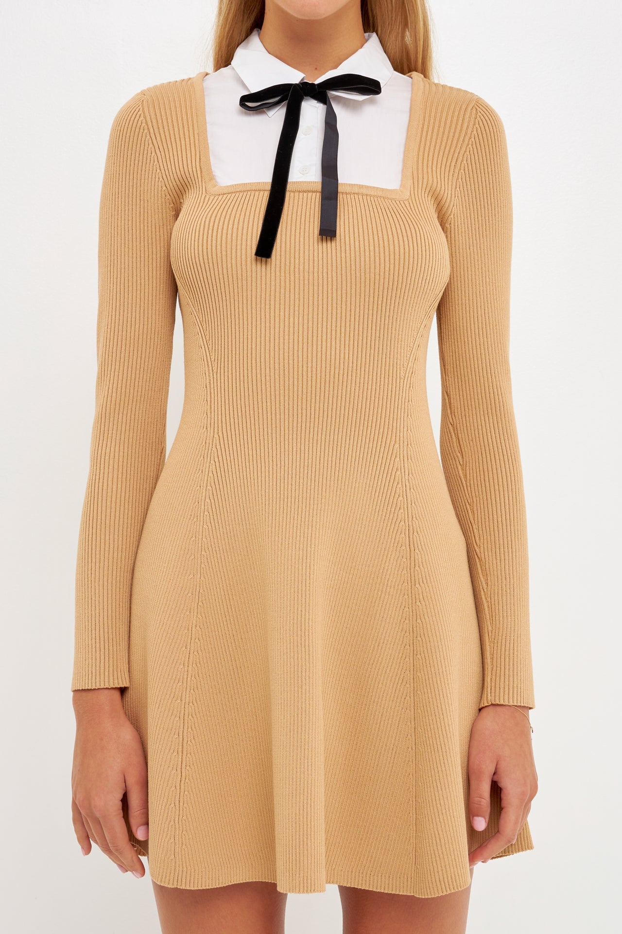 Mixed Media Fit and Flare Sweater Dress - Image 2