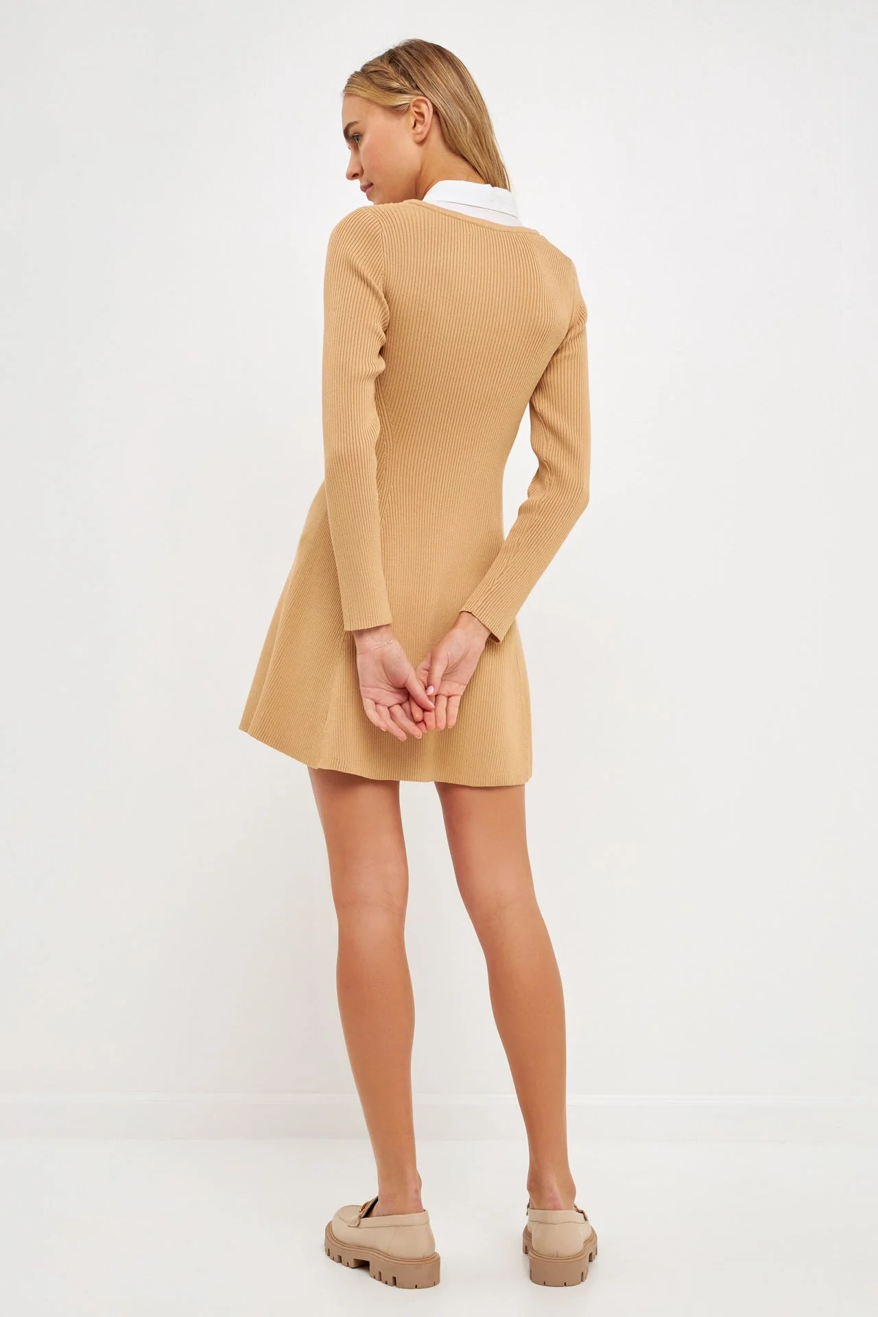 Mixed Media Fit and Flare Sweater Dress - Image 4