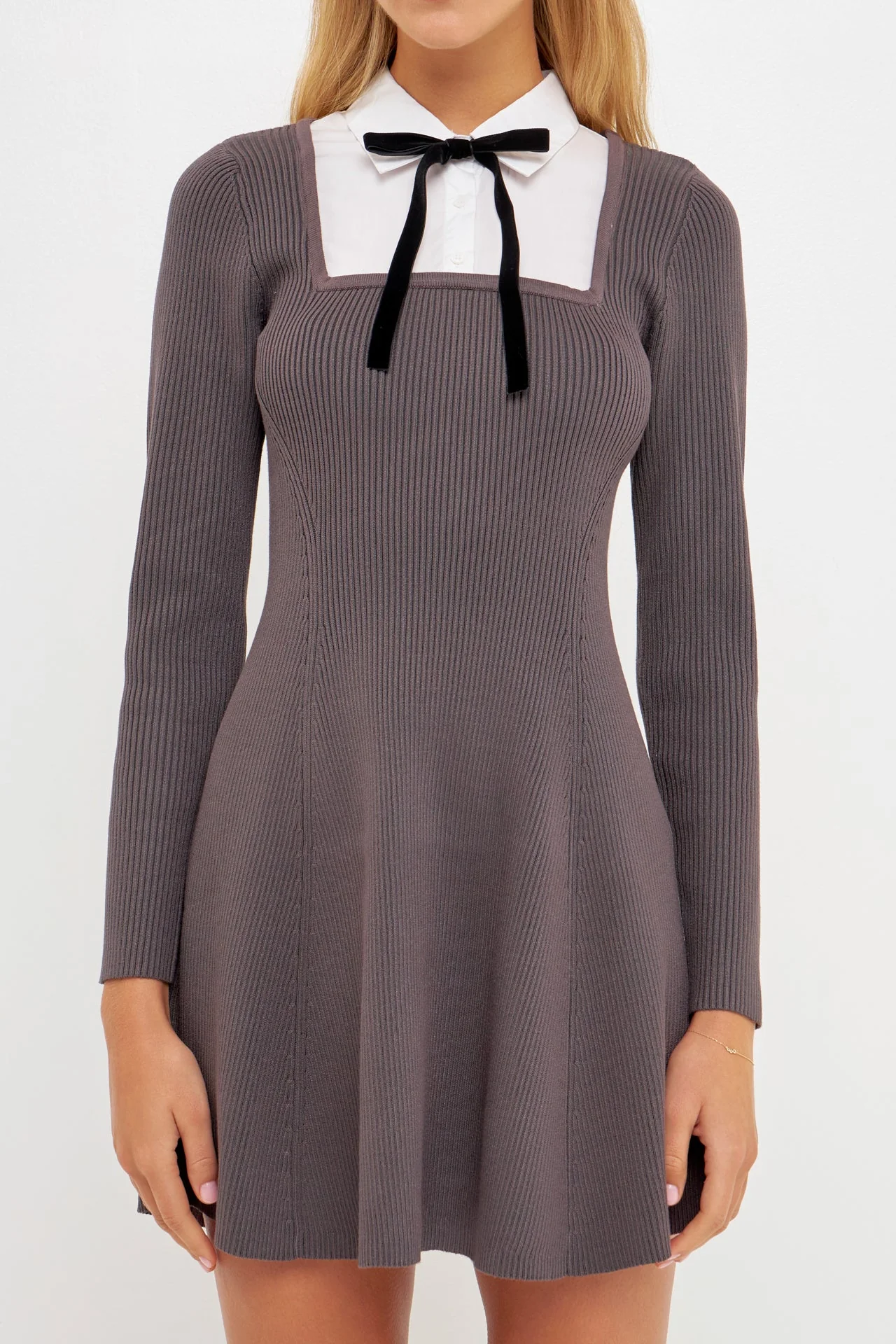 Mixed Media Fit and Flare Sweater Dress - Image 7
