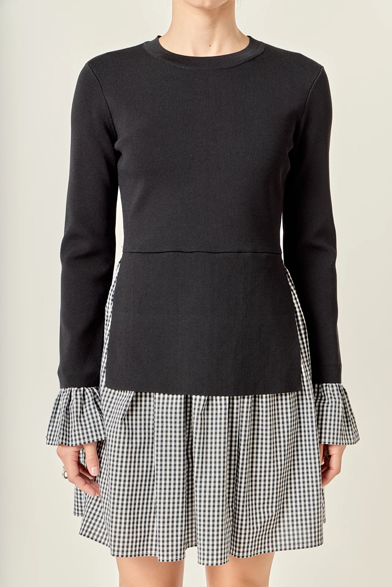 Mixed Media Gingham Check Mini Dress - Image 2
