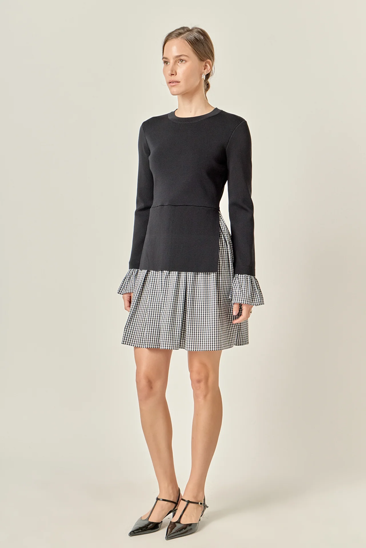 Mixed Media Gingham Check Mini Dress - Image 3
