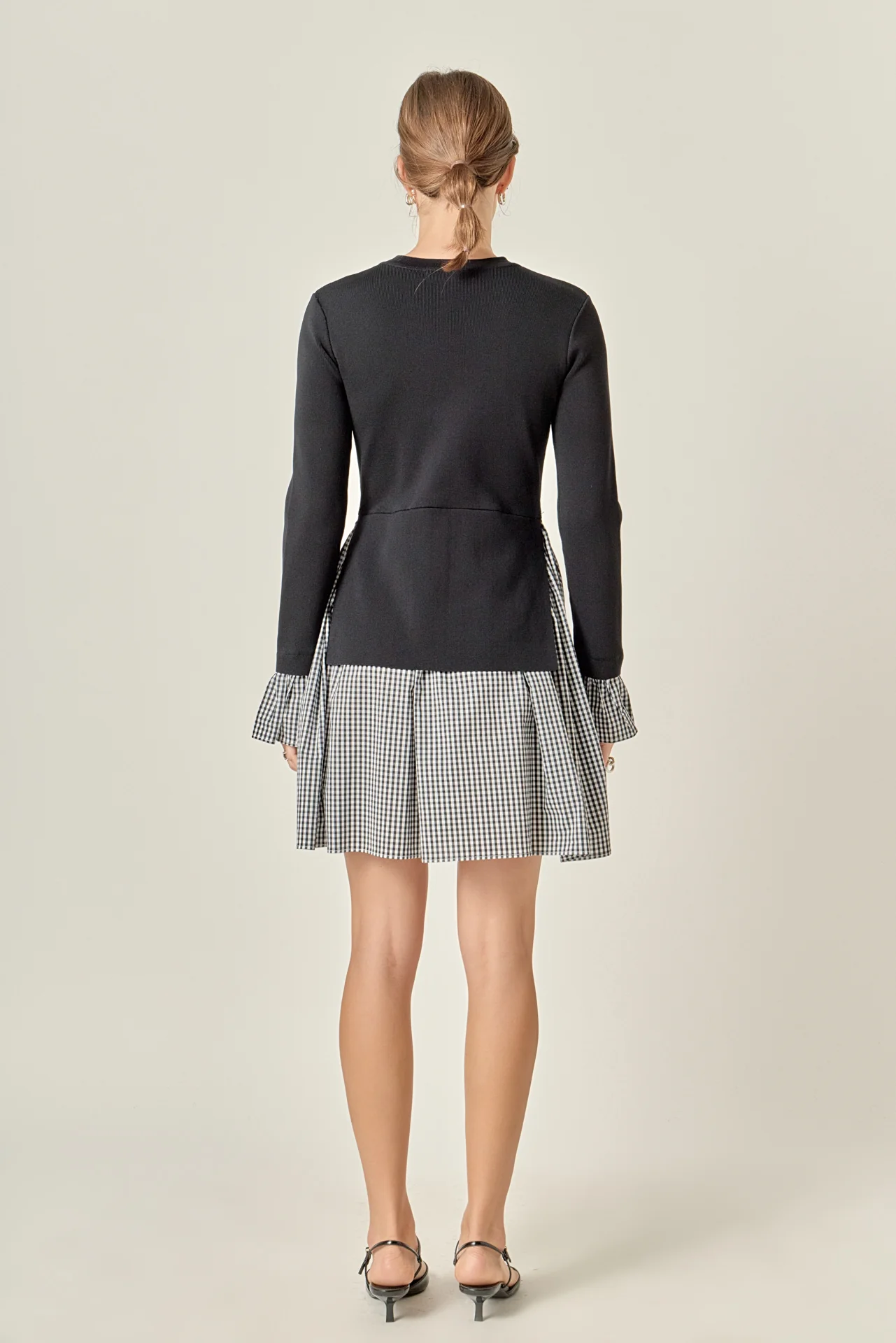 Mixed Media Gingham Check Mini Dress - Image 4