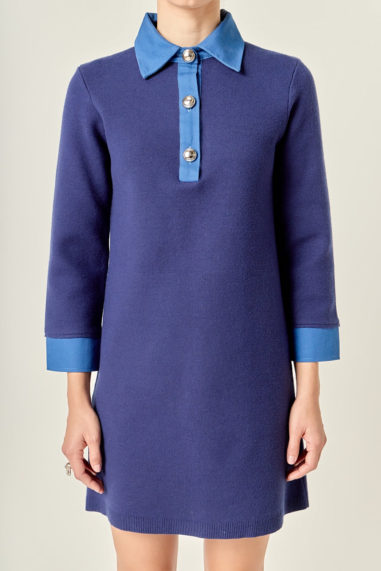 Mixed Media Knit Dress with Denim - Image 2
