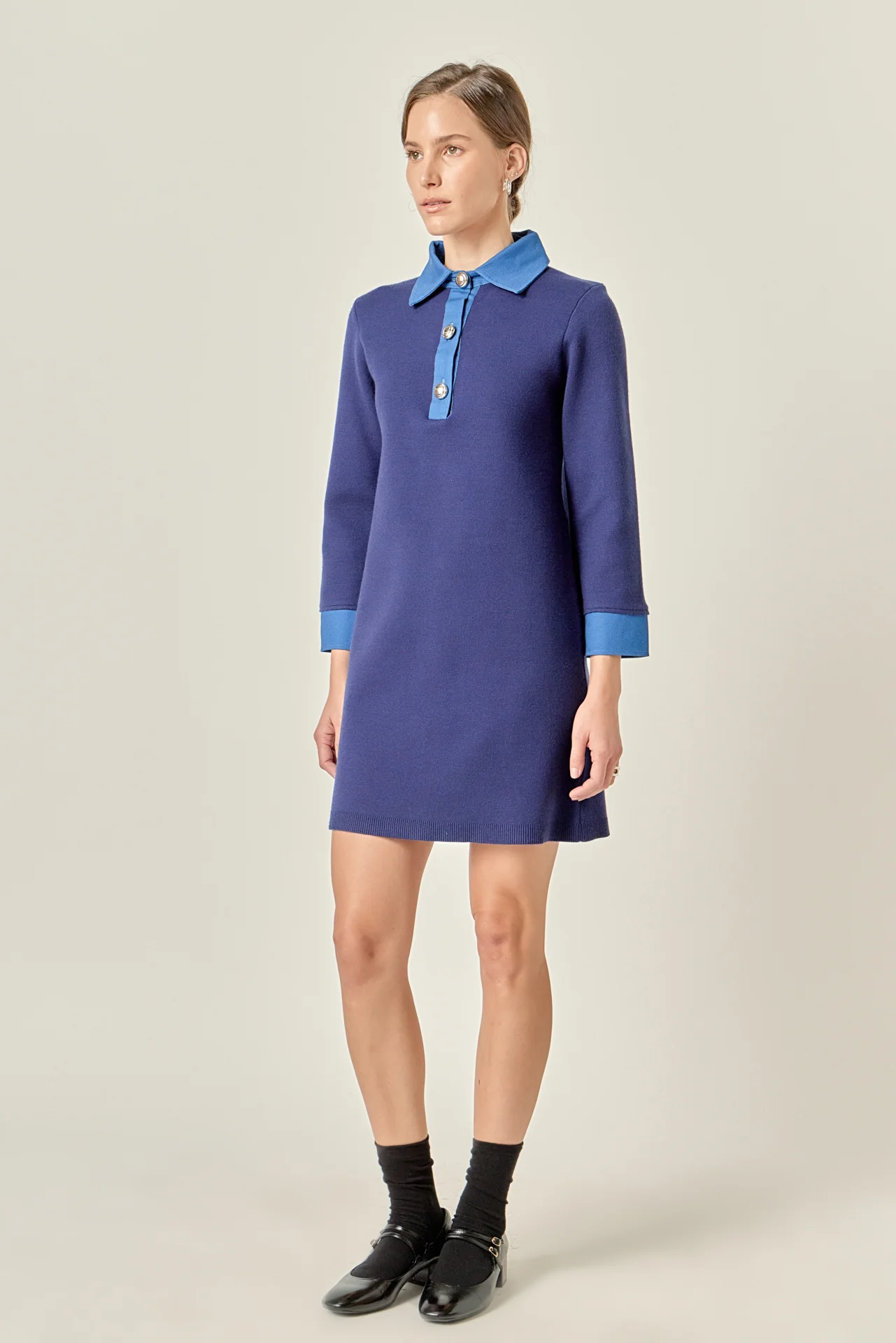 Mixed Media Knit Dress with Denim - Image 3