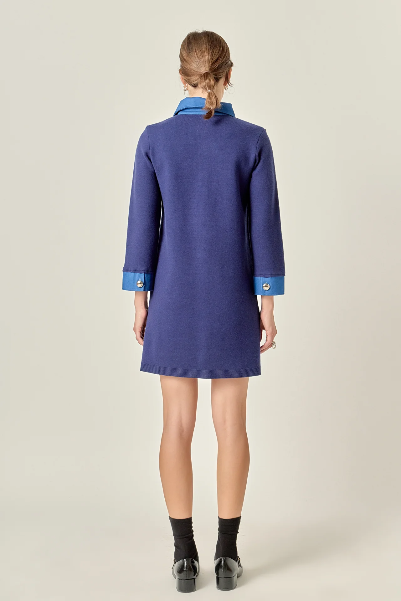 Mixed Media Knit Dress with Denim - Image 4