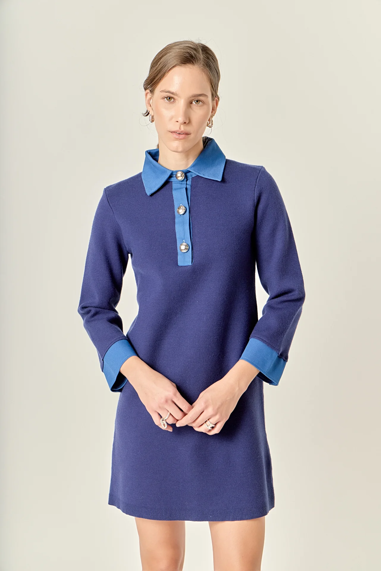 Mixed Media Knit Dress with Denim - Image 5