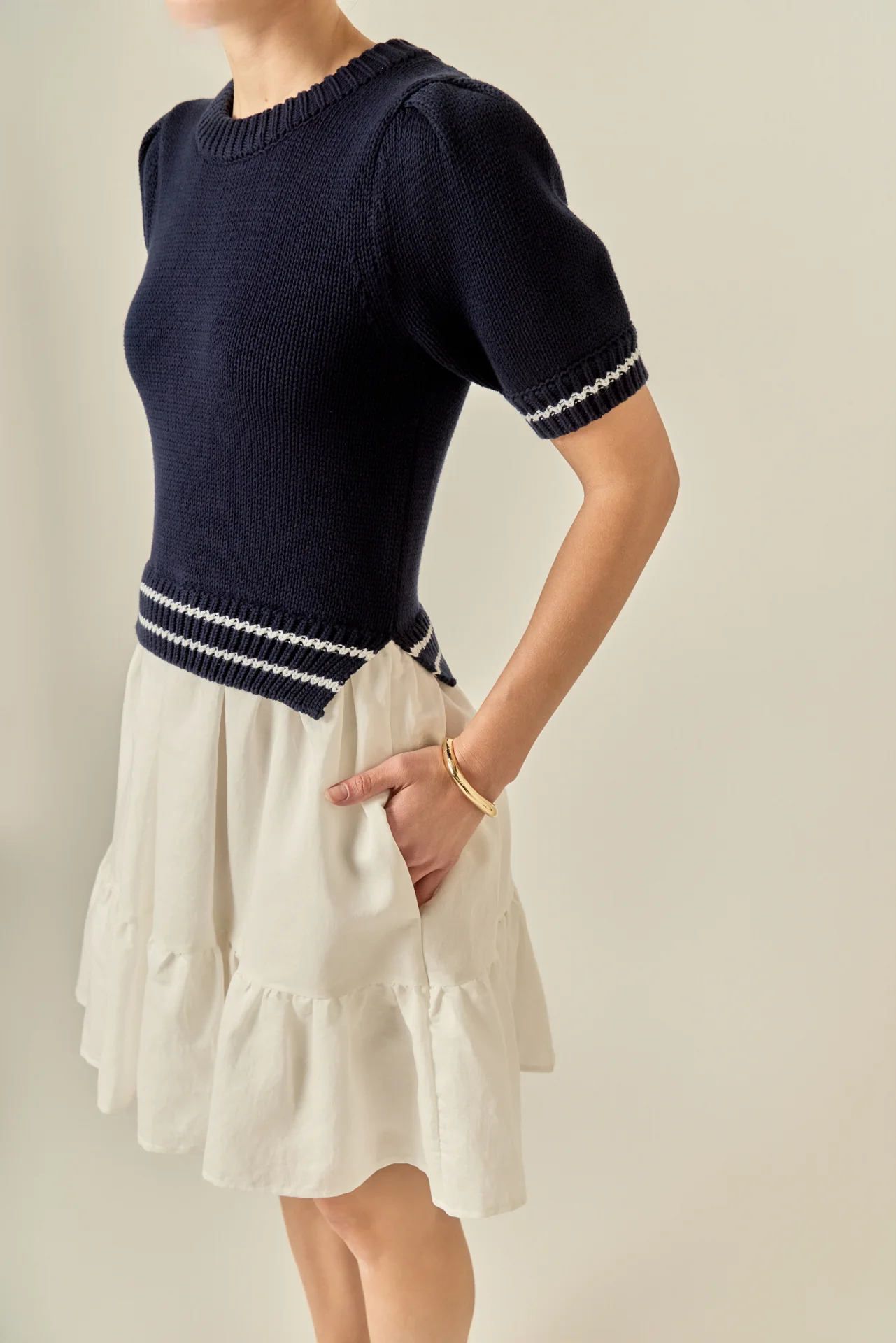 Mixed Media Puff Sleeve Mini Dress - Image 4
