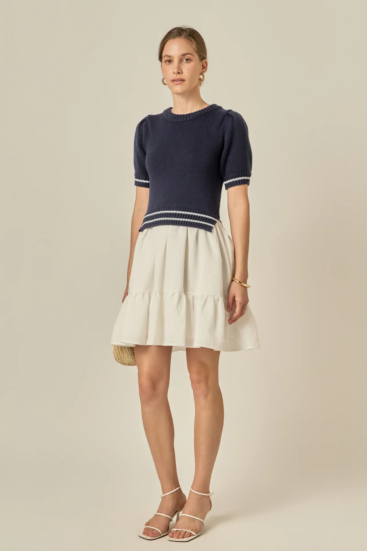 Mixed Media Puff Sleeve Mini Dress - Image 5