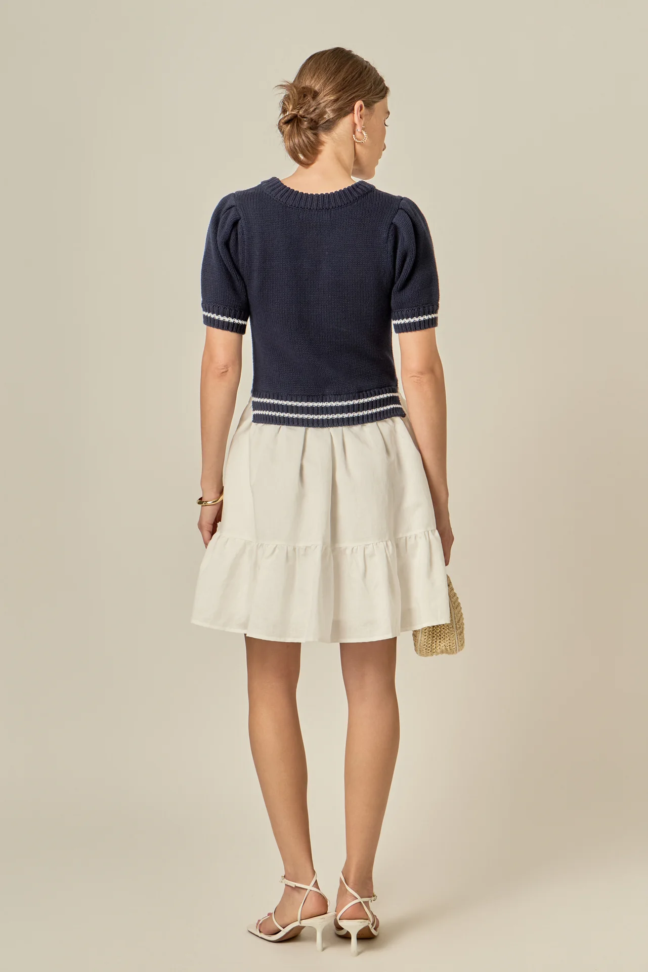 Mixed Media Puff Sleeve Mini Dress - Image 6