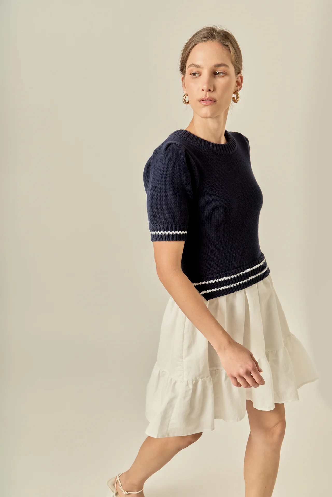 Mixed Media Puff Sleeve Mini Dress - Image 7