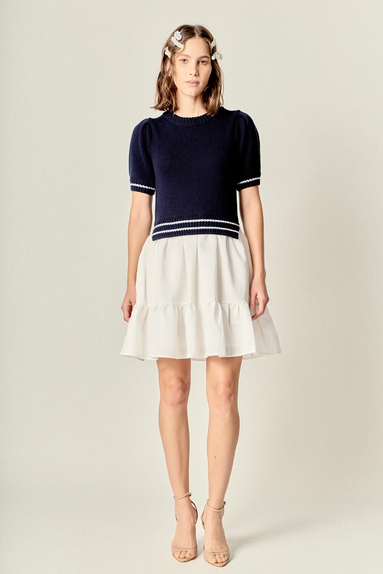 Mixed Media Puff Sleeve Mini Dress - Image 8