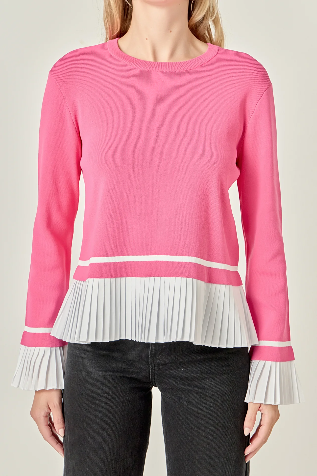 Mixed Media Pleated Knit Top - Image 2