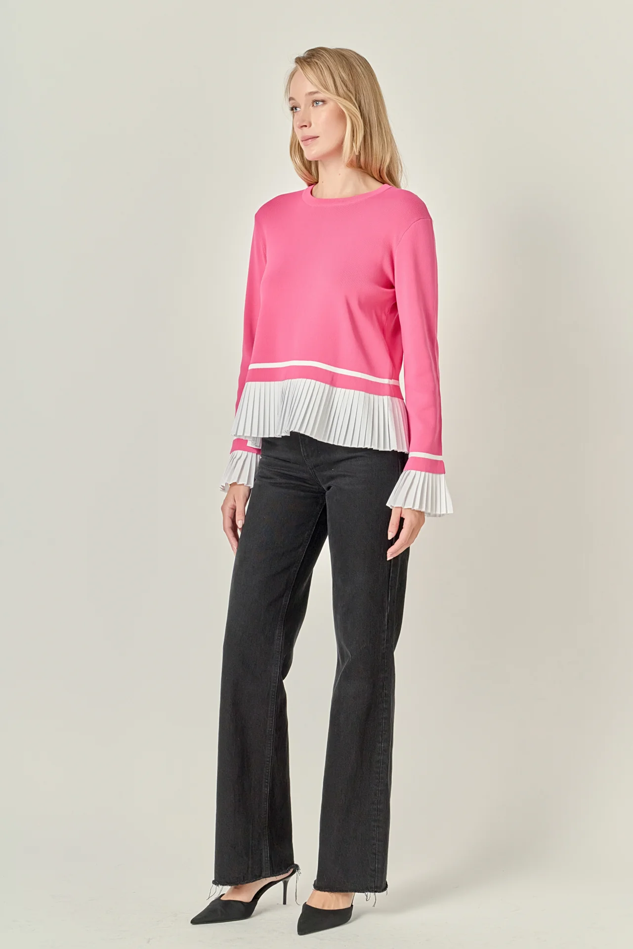 Mixed Media Pleated Knit Top - Image 3