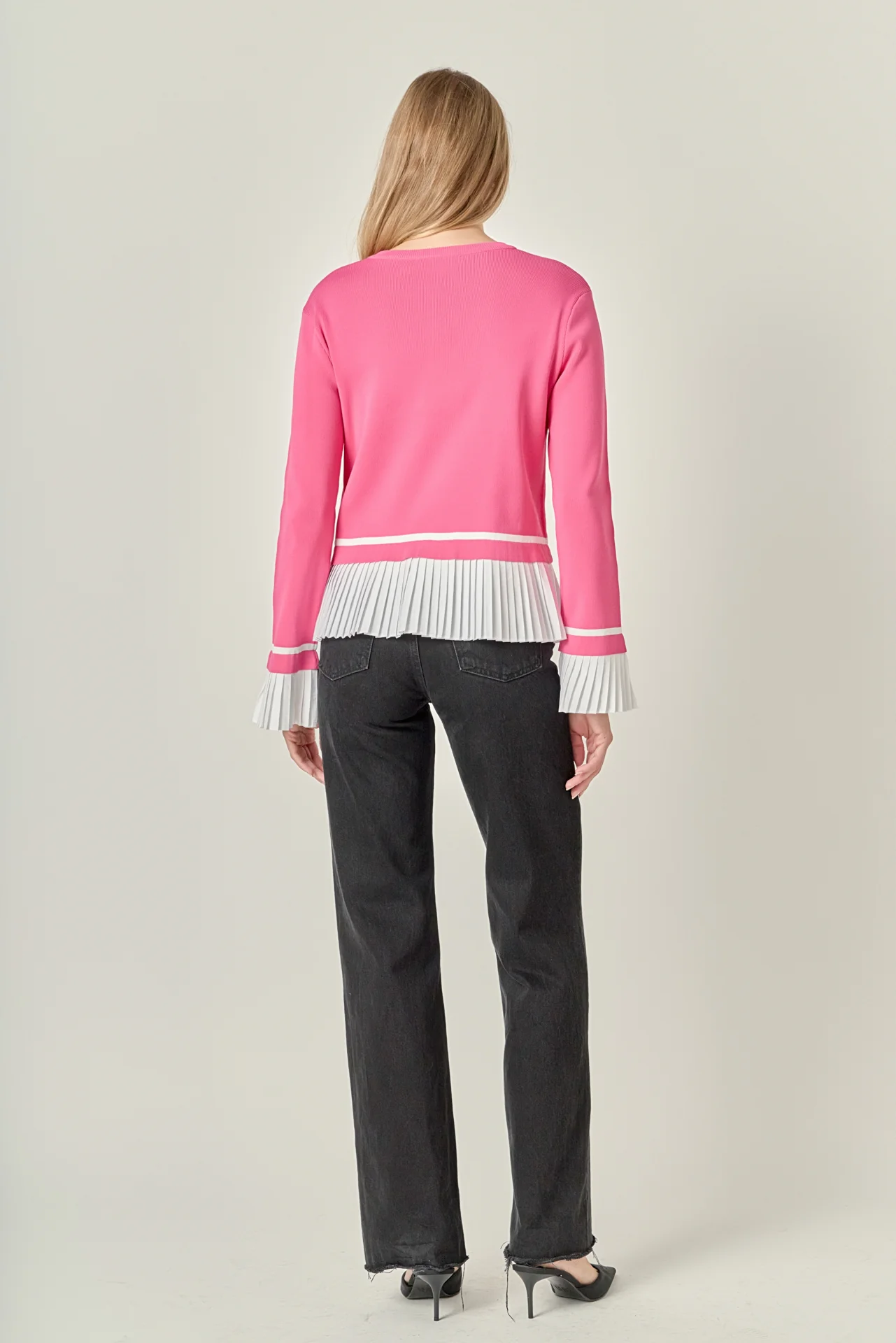 Mixed Media Pleated Knit Top - Image 4