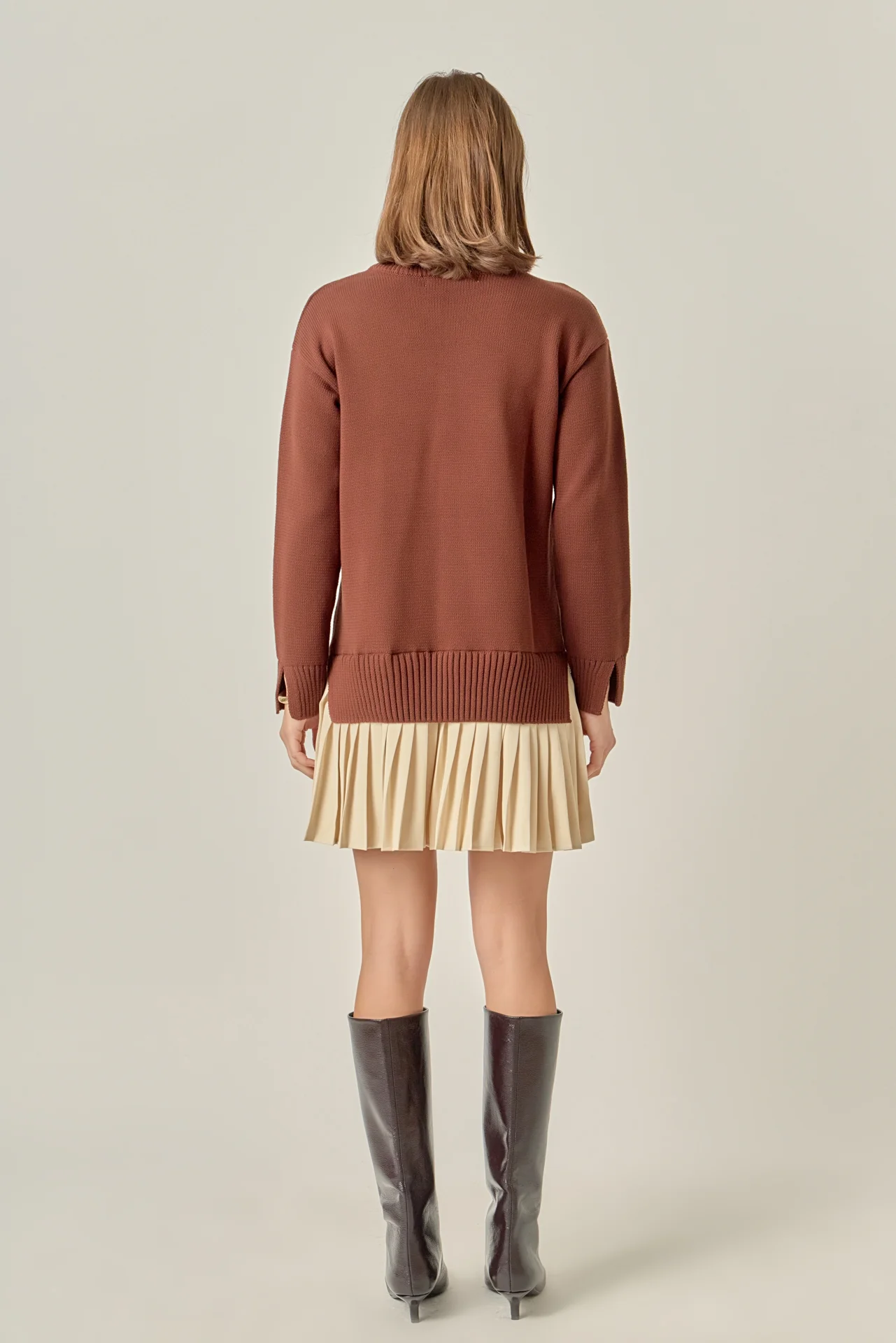 Mixed Media Pleated Mini Dress - Image 4