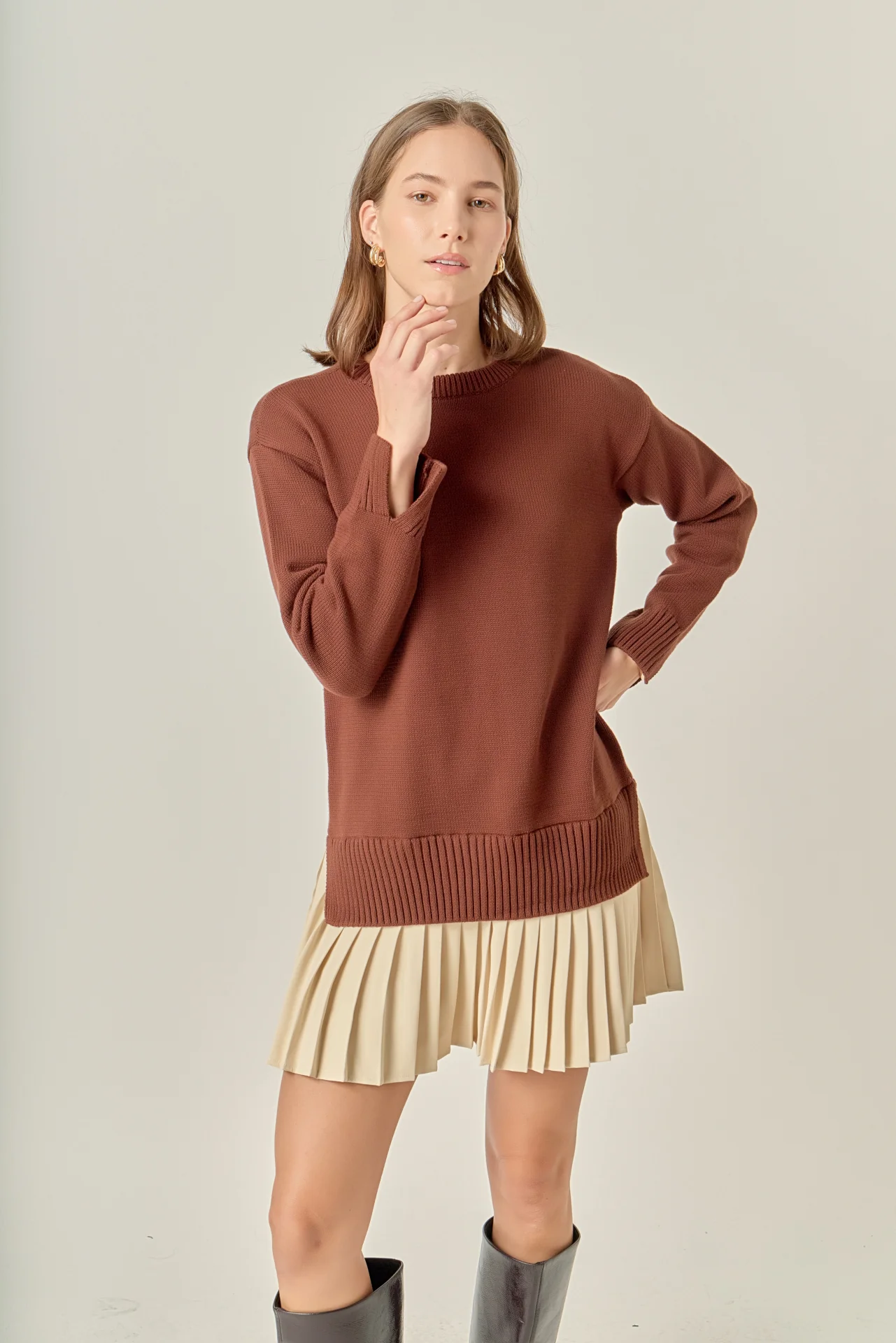 Mixed Media Pleated Mini Dress - Image 5