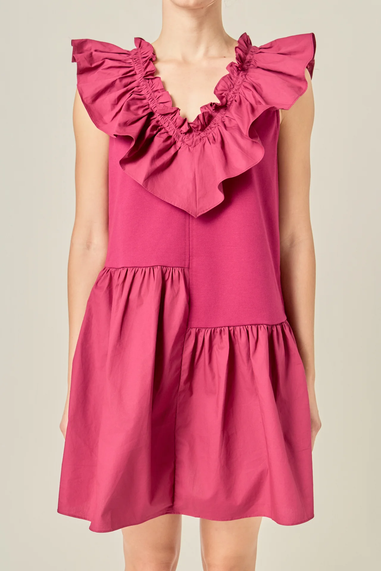 Mixed Media Ruffle Detail Knit Dress - Image 2