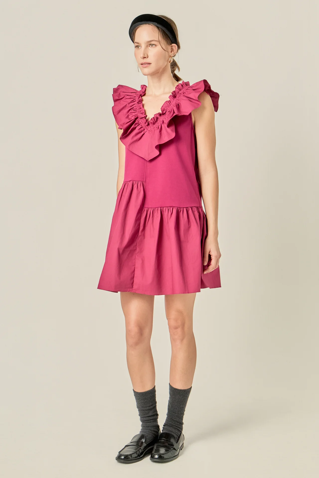 Mixed Media Ruffle Detail Knit Dress - Image 3