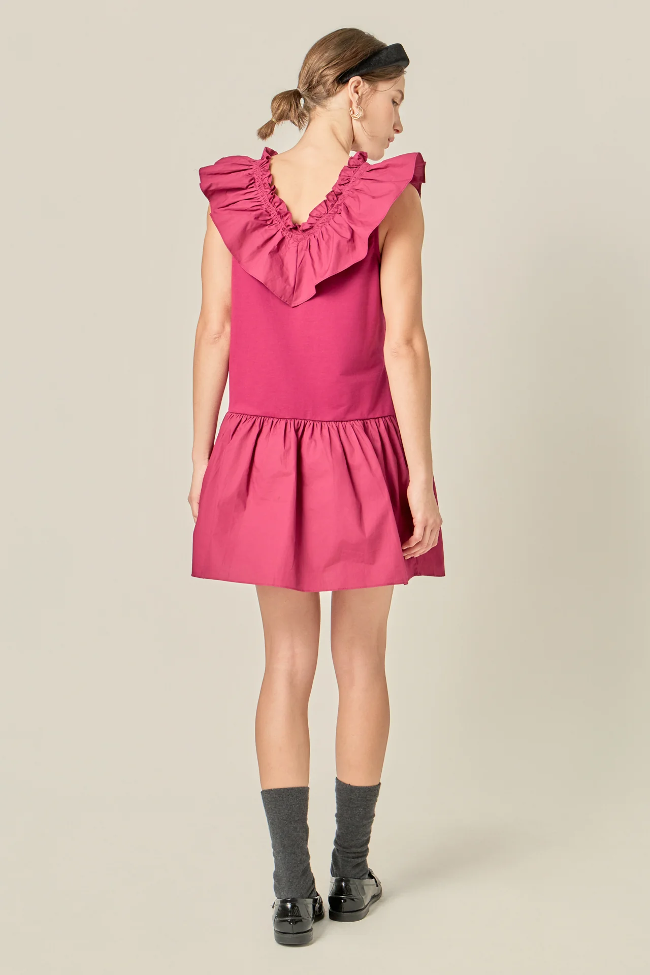 Mixed Media Ruffle Detail Knit Dress - Image 4