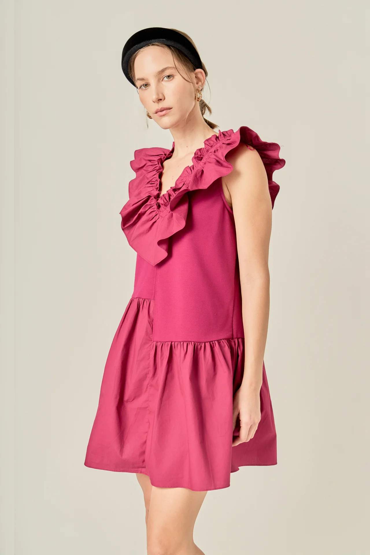 Mixed Media Ruffle Detail Knit Dress - Image 5