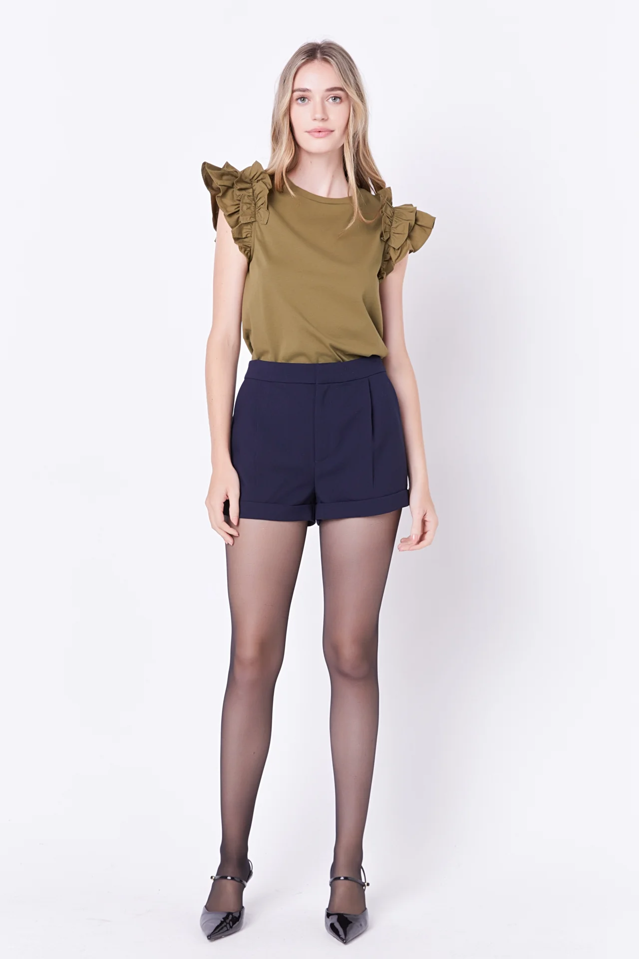 Mixed Media Ruffle Detail T-shirt - Image 11