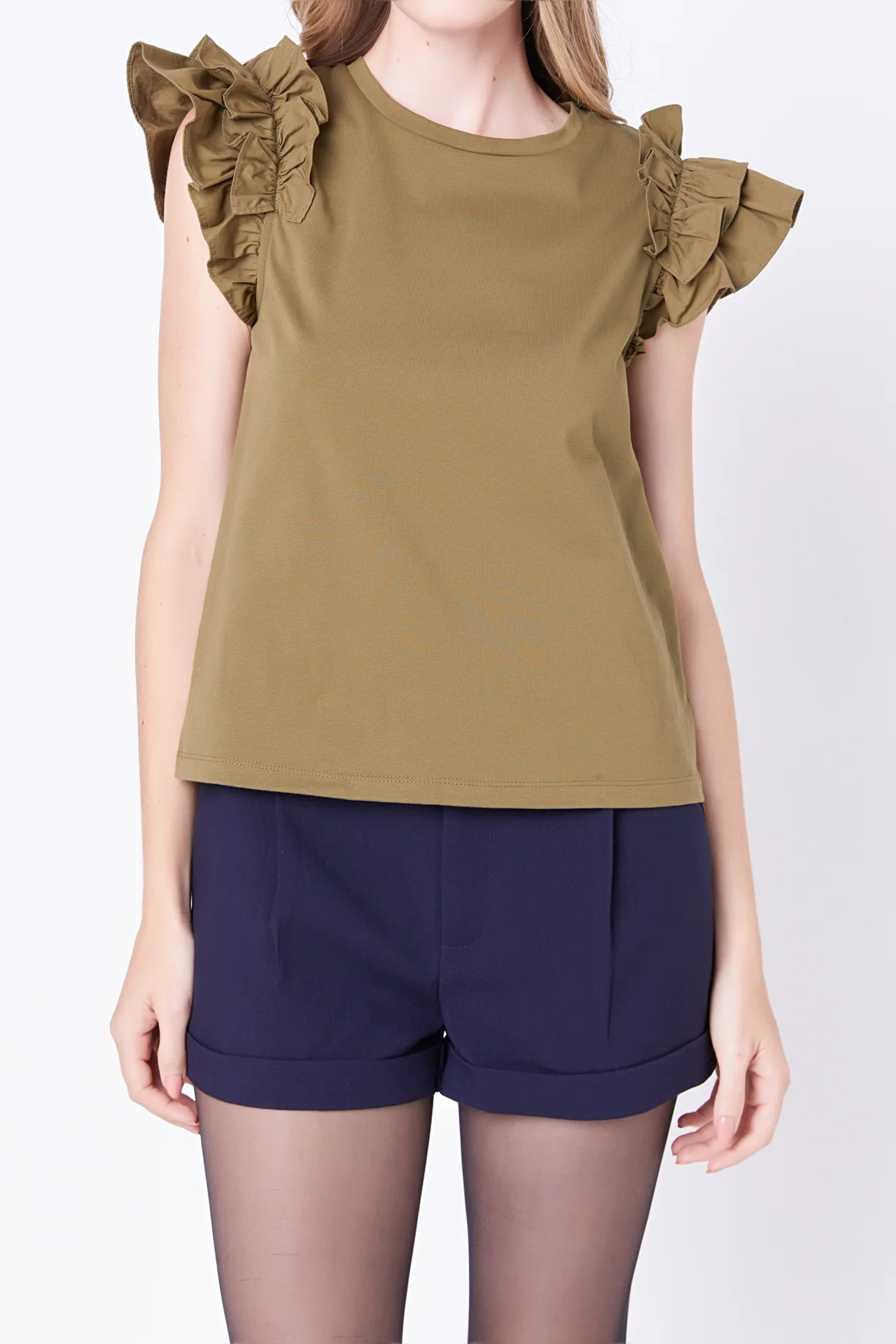 Mixed Media Ruffle Detail T-shirt - Image 12