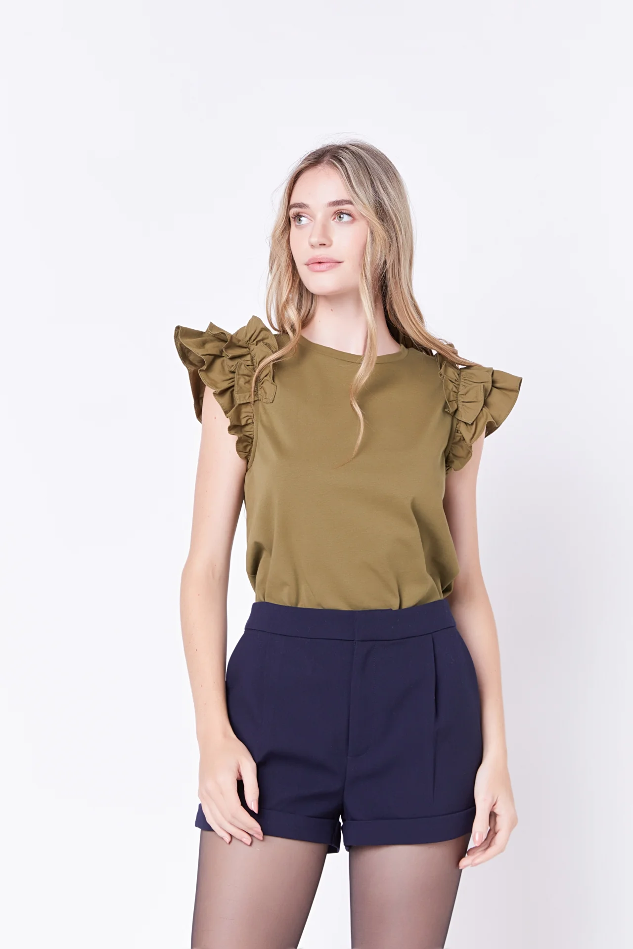 Mixed Media Ruffle Detail T-shirt - Image 15