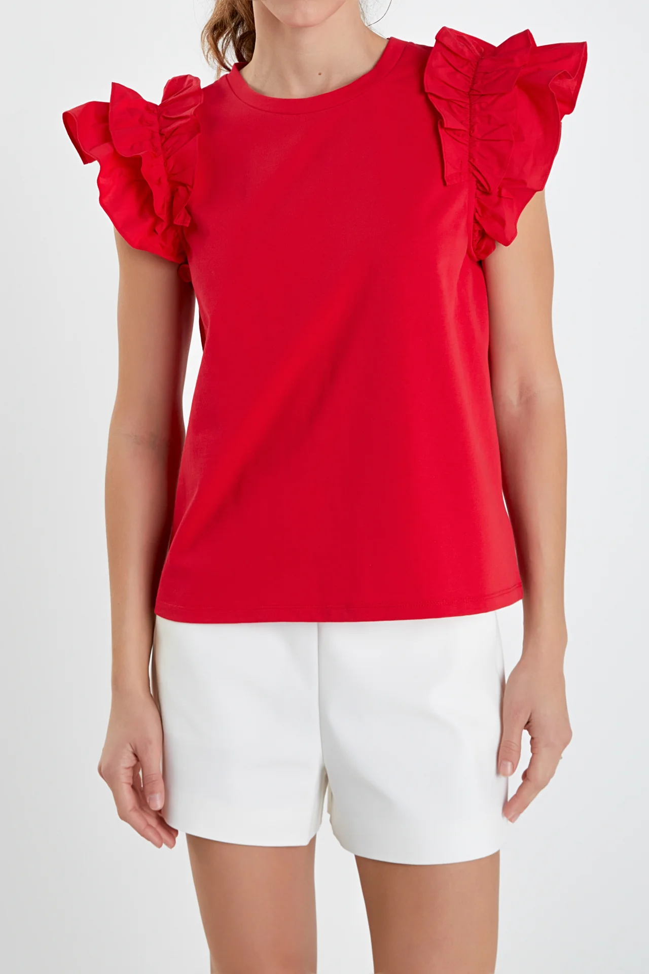 Mixed Media Ruffle Detail T-shirt - Image 17